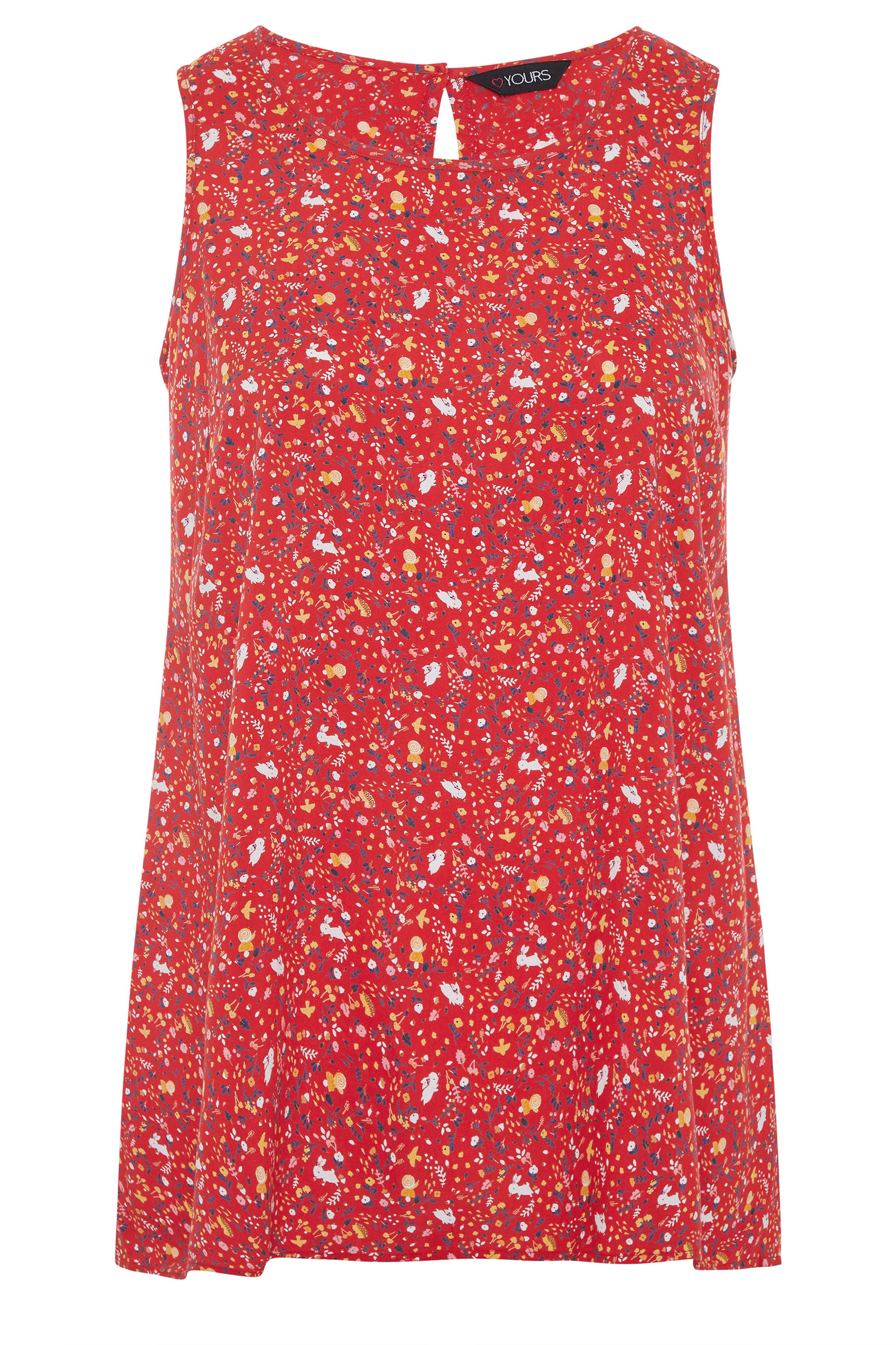 Red Floral Print Sleeveless Top | Yours Clothing