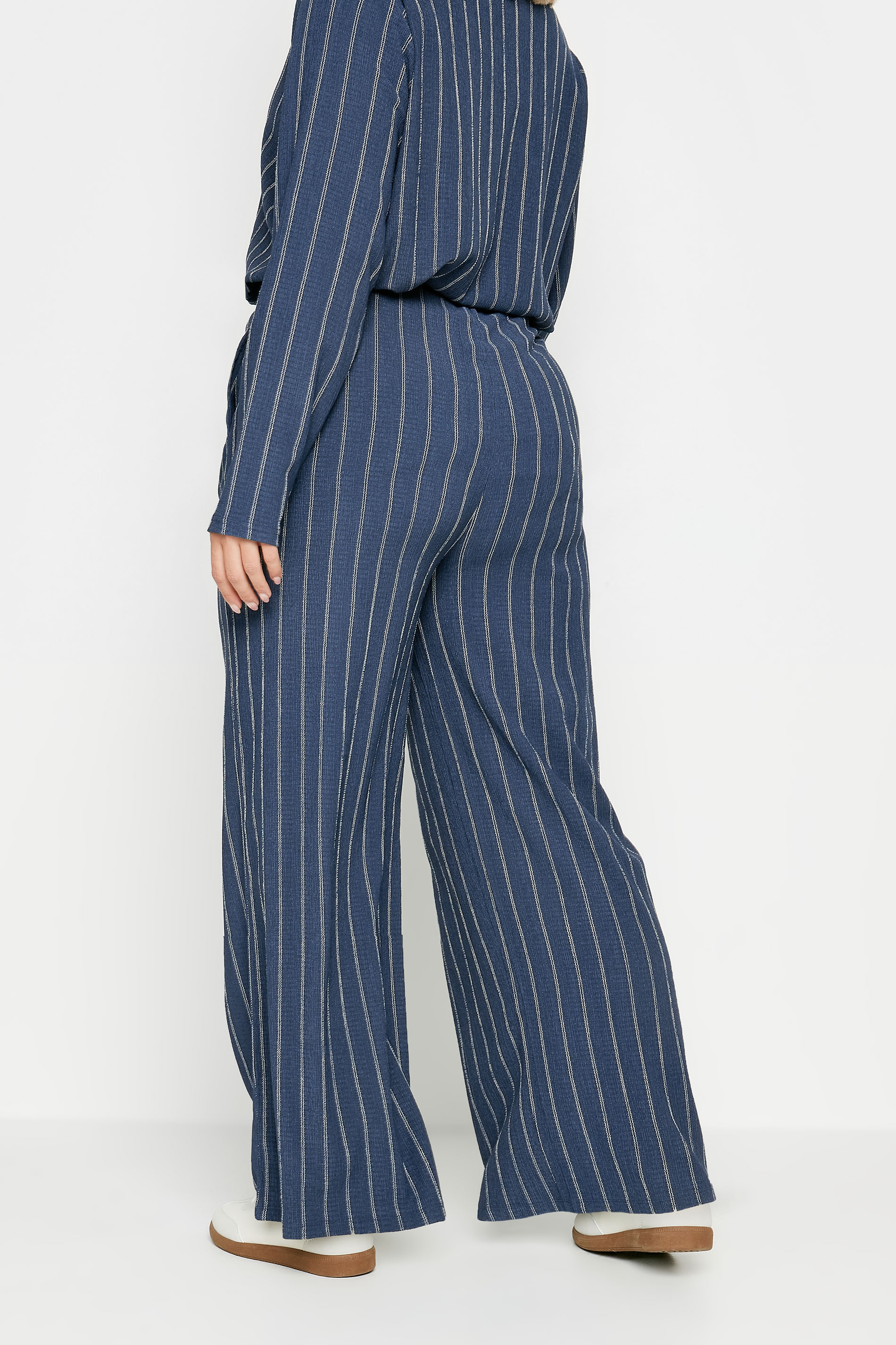 YOURS Plus Size Navy Blue Textured Pinstripe Wide Leg Trousers | Yours Clothing 3