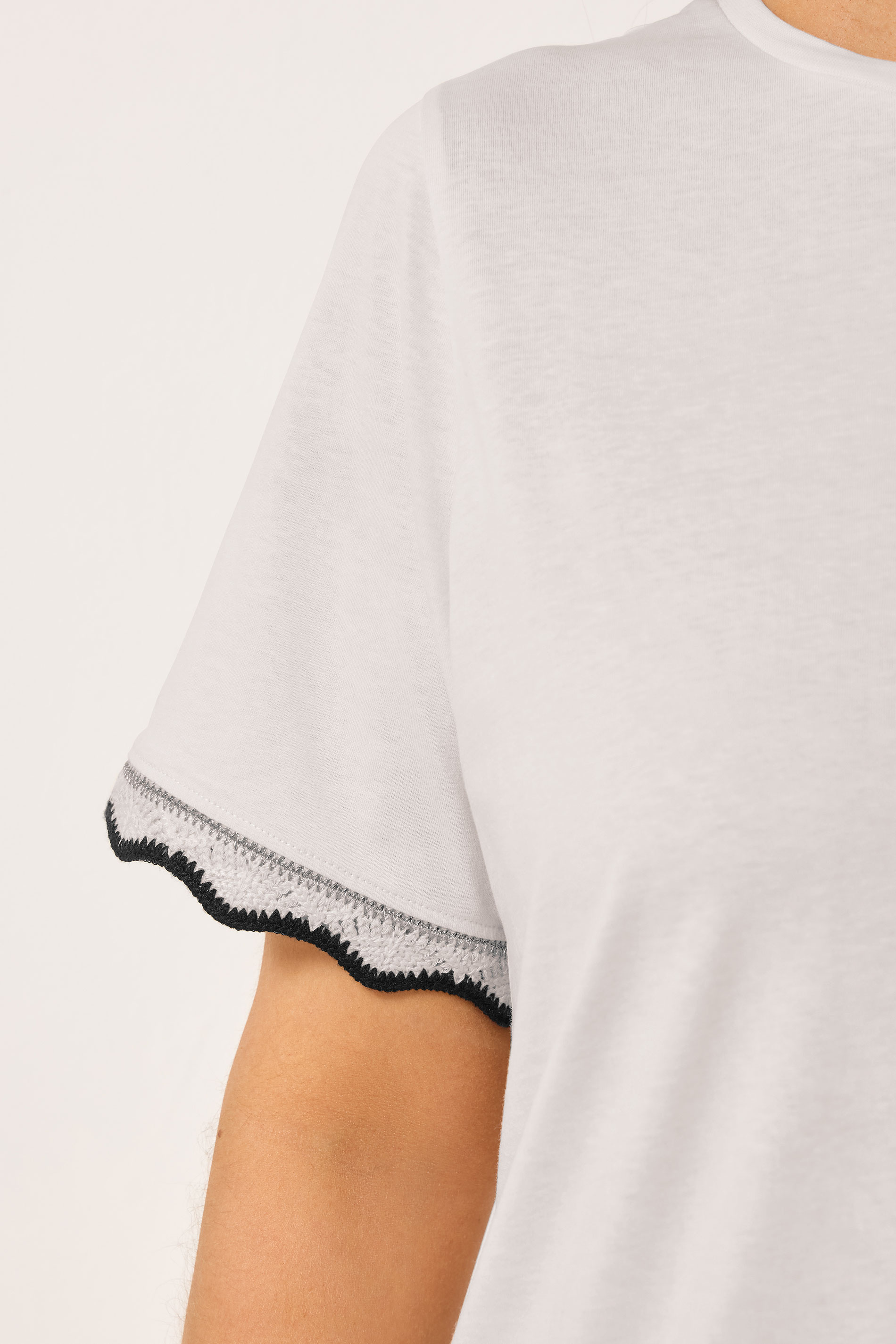 YOURS Plus Size White Metallic Crochet Trim Short Sleeve T-Shirt | Yours Clothing 4