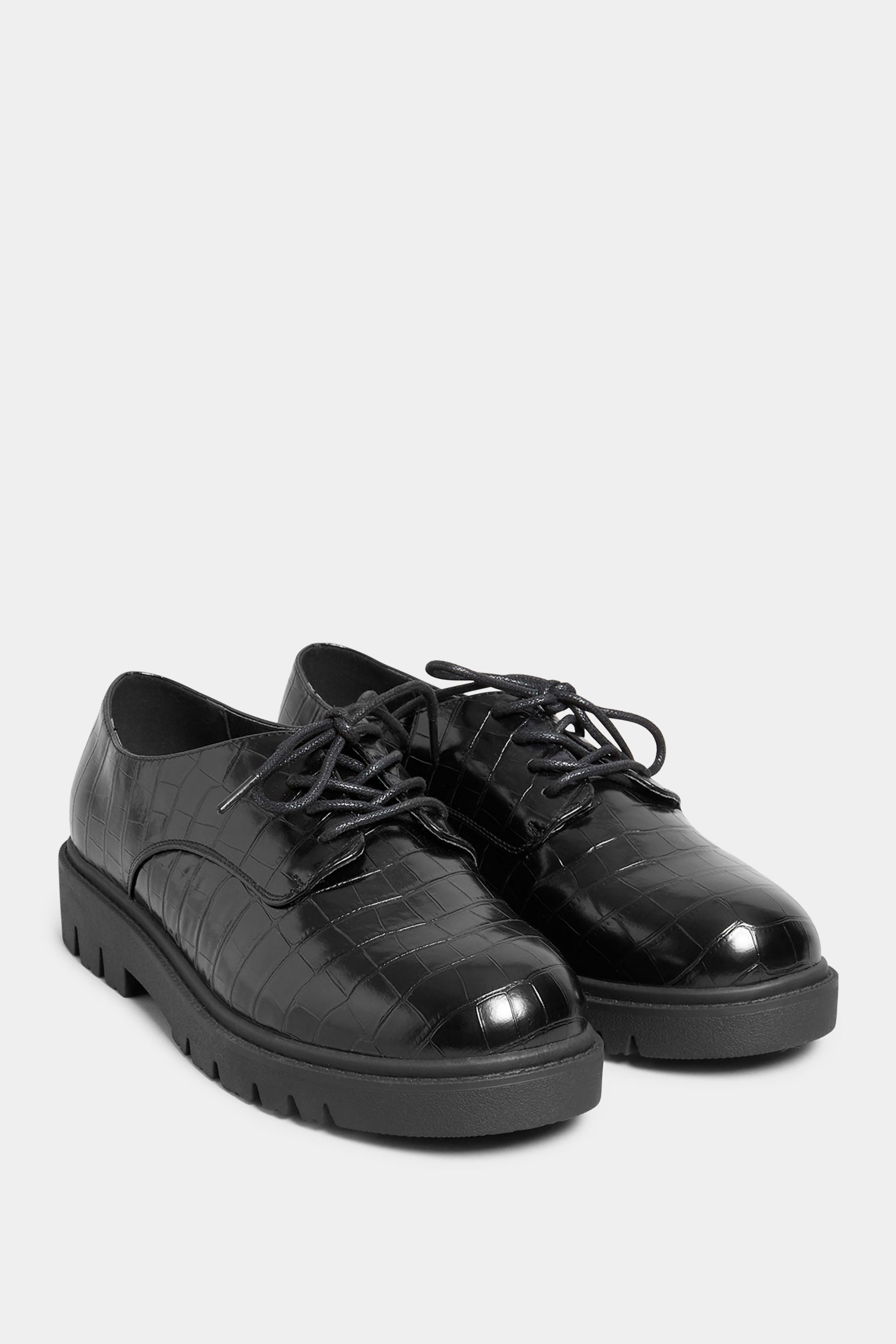 Black Croc Lace Up Loafers In Extra Wide EEE Fit | Yours Clothing 2