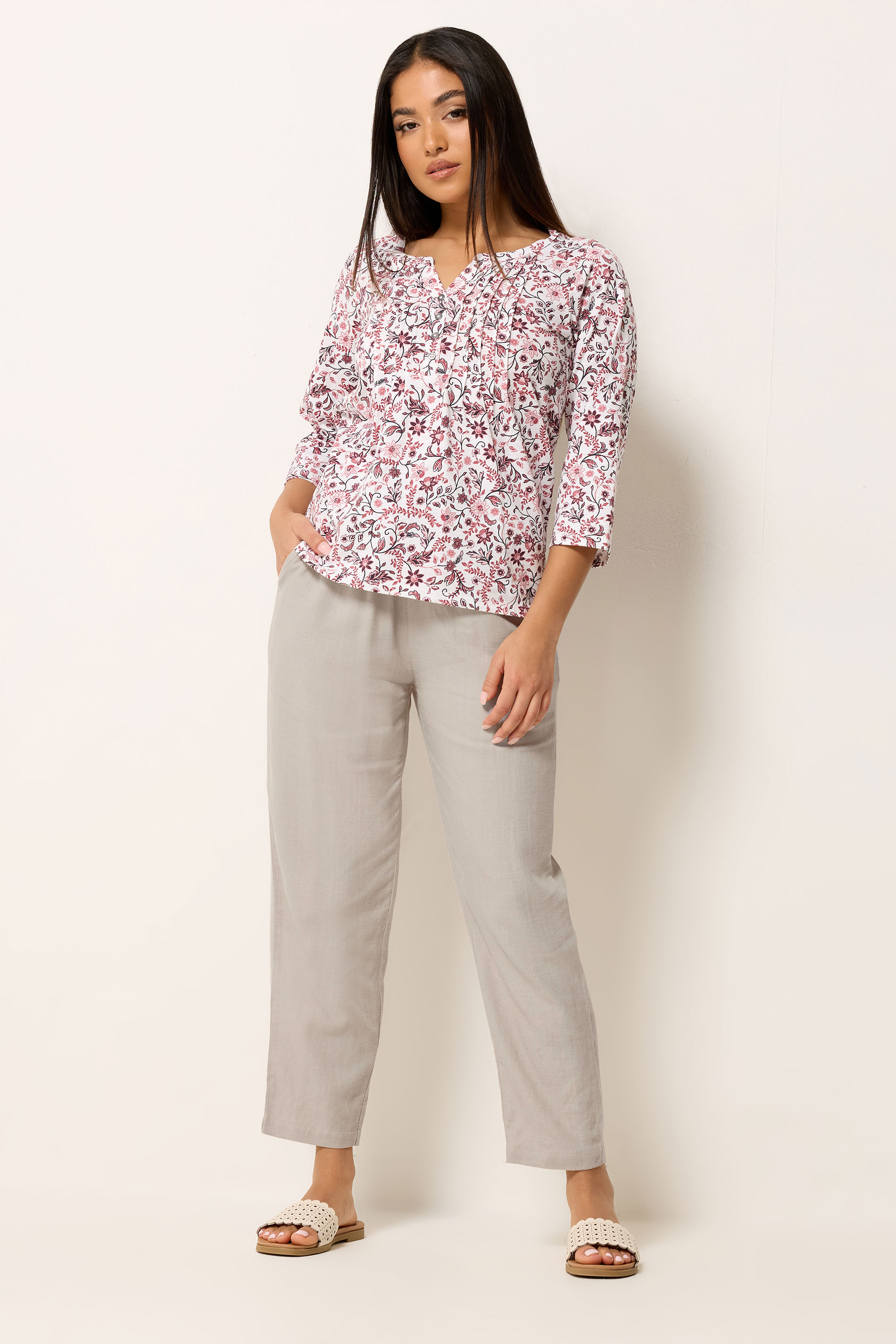 M&Co Petite Natural Brown Linen Joggers | M&Co 1