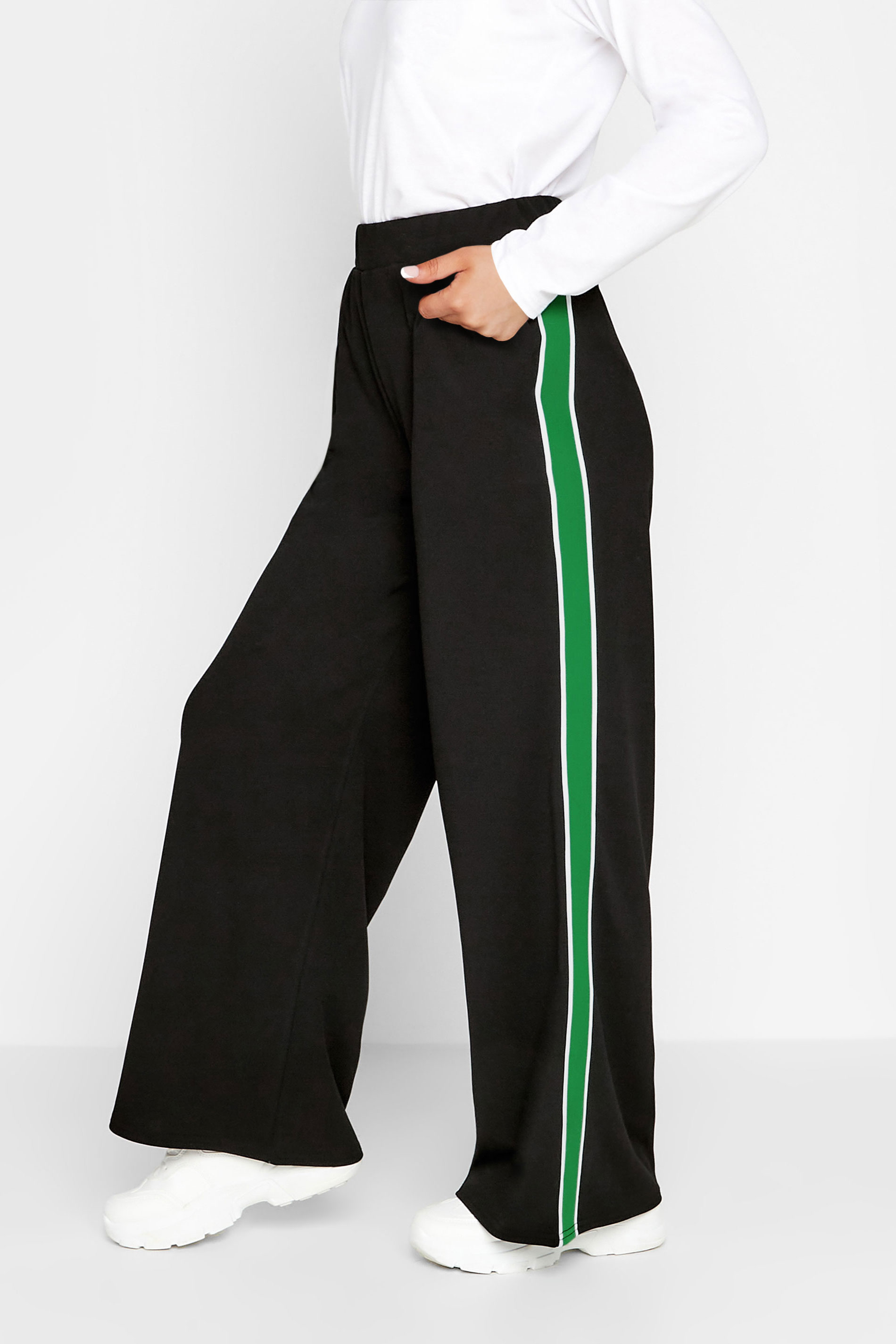 Petite Black & Green Stripe Trousers | PixieGirl 1