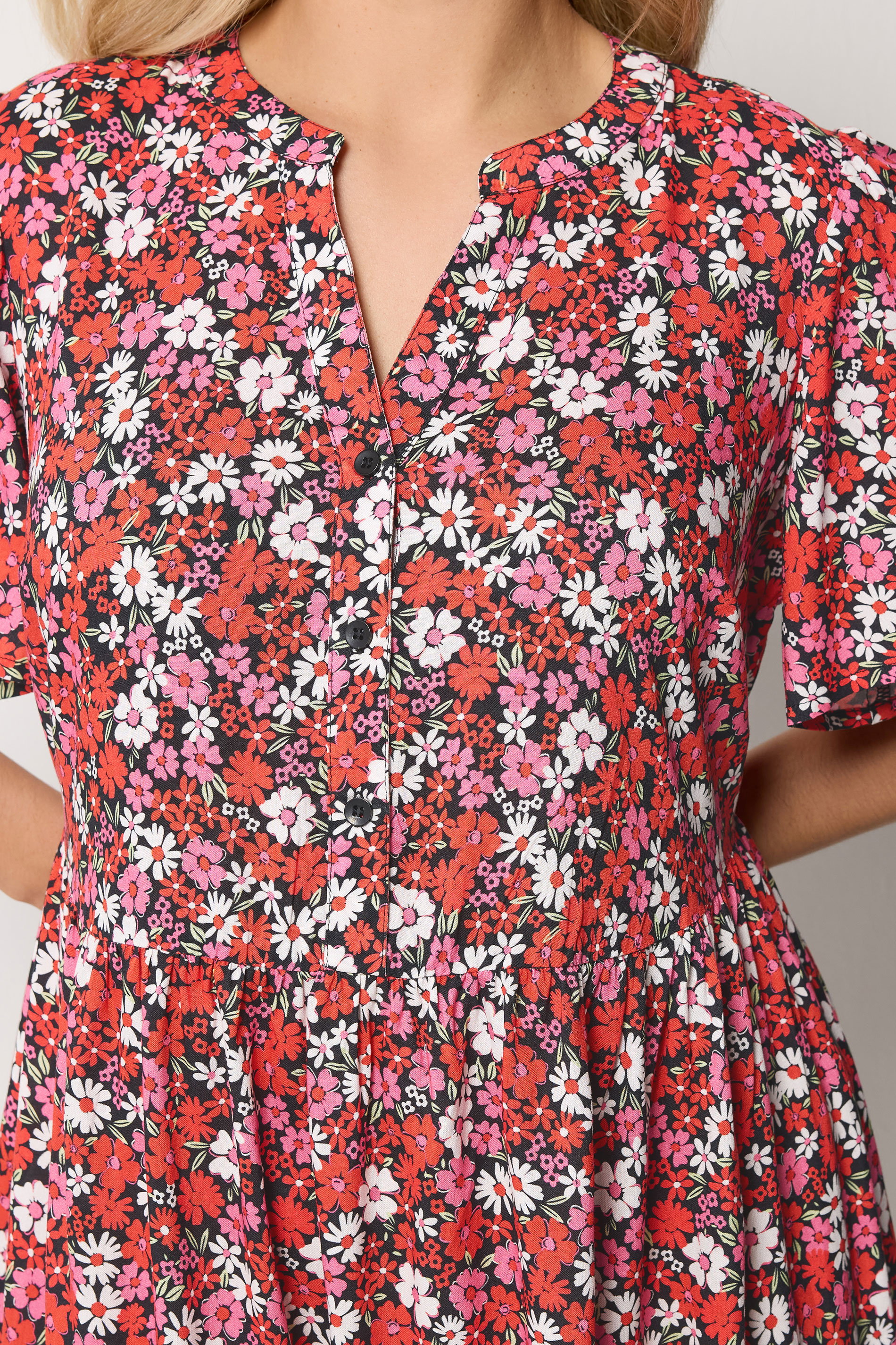 YOURS Plus Size Red Floral Placket Dress | Yours Clothing 4