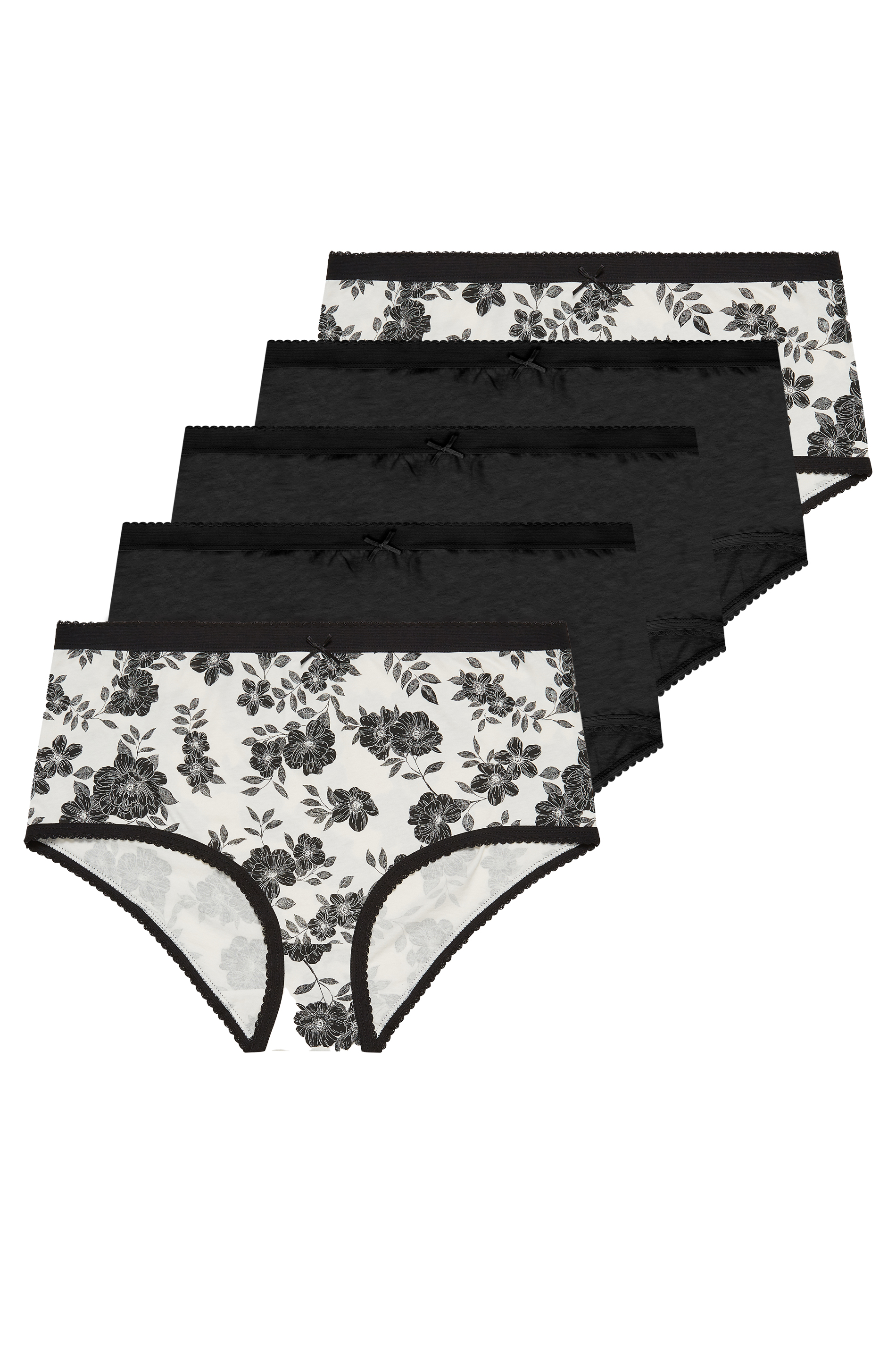 YOURS Plus Size Curve 5 PACK Black Floral Full Briefs | Yours Clothing  3