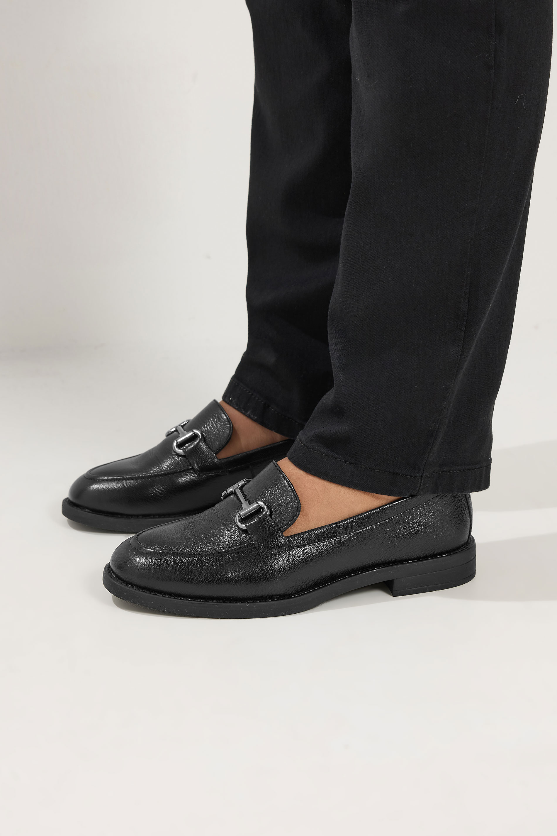 Black Metal Trim Loafers In Wide E Fit | Yours Clothing 4