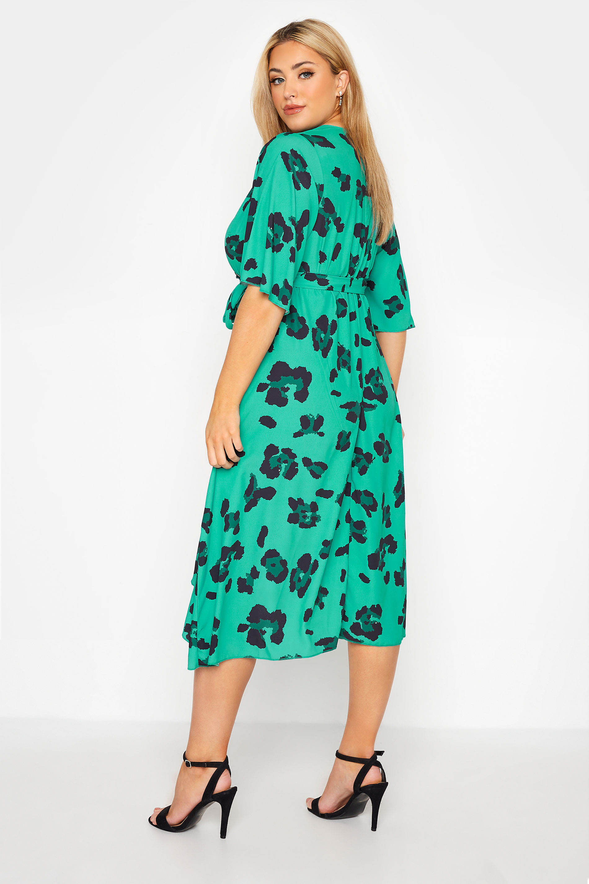 YOURS LONDON Plus Size Bright Green Leopard Print Midi Wrap Dress | Yours Clothing 3