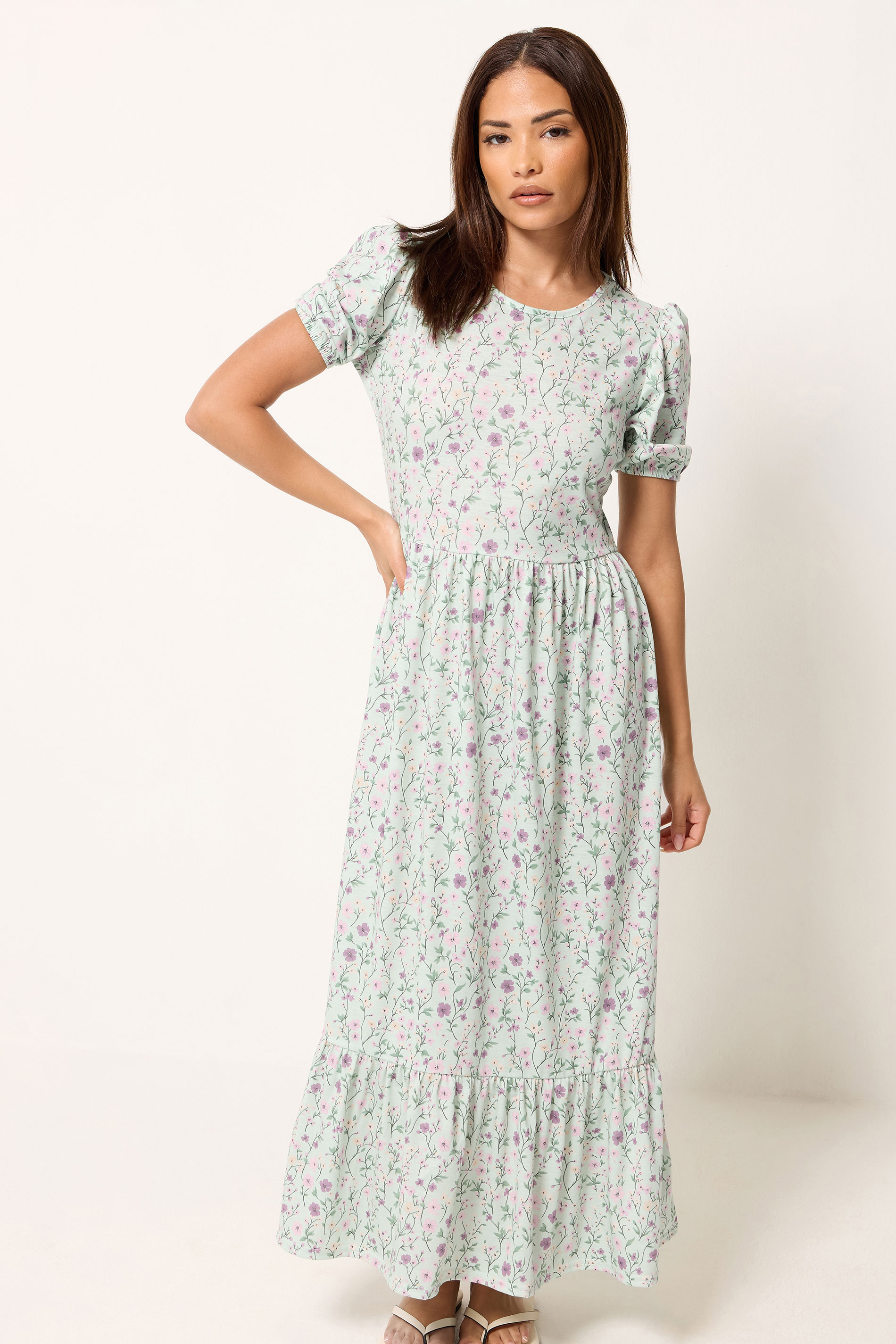 PixieGirls Petite Sage Green Floral Maxi Dress | PixieGirl 3