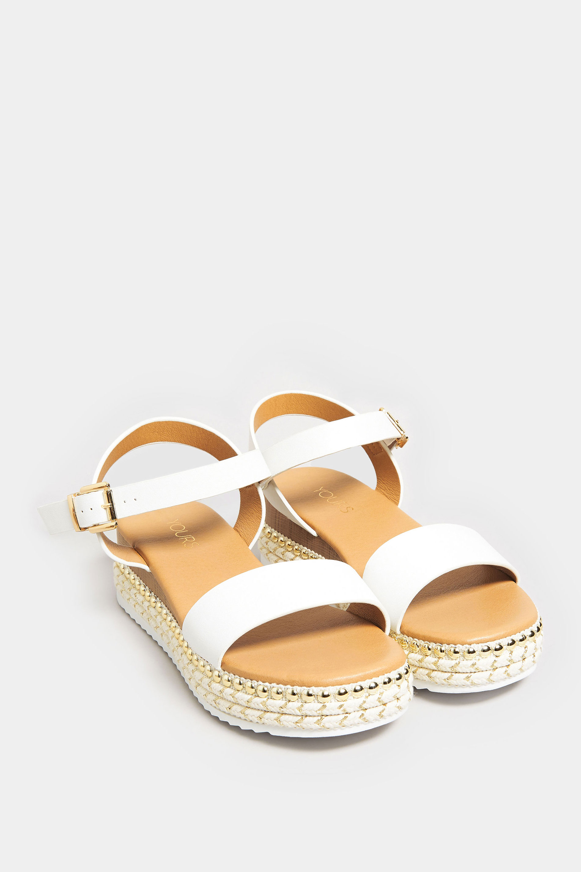 Plus Size White & Brown Buckle Platform Espadrille Wedge Heels | Yours Clothing  2