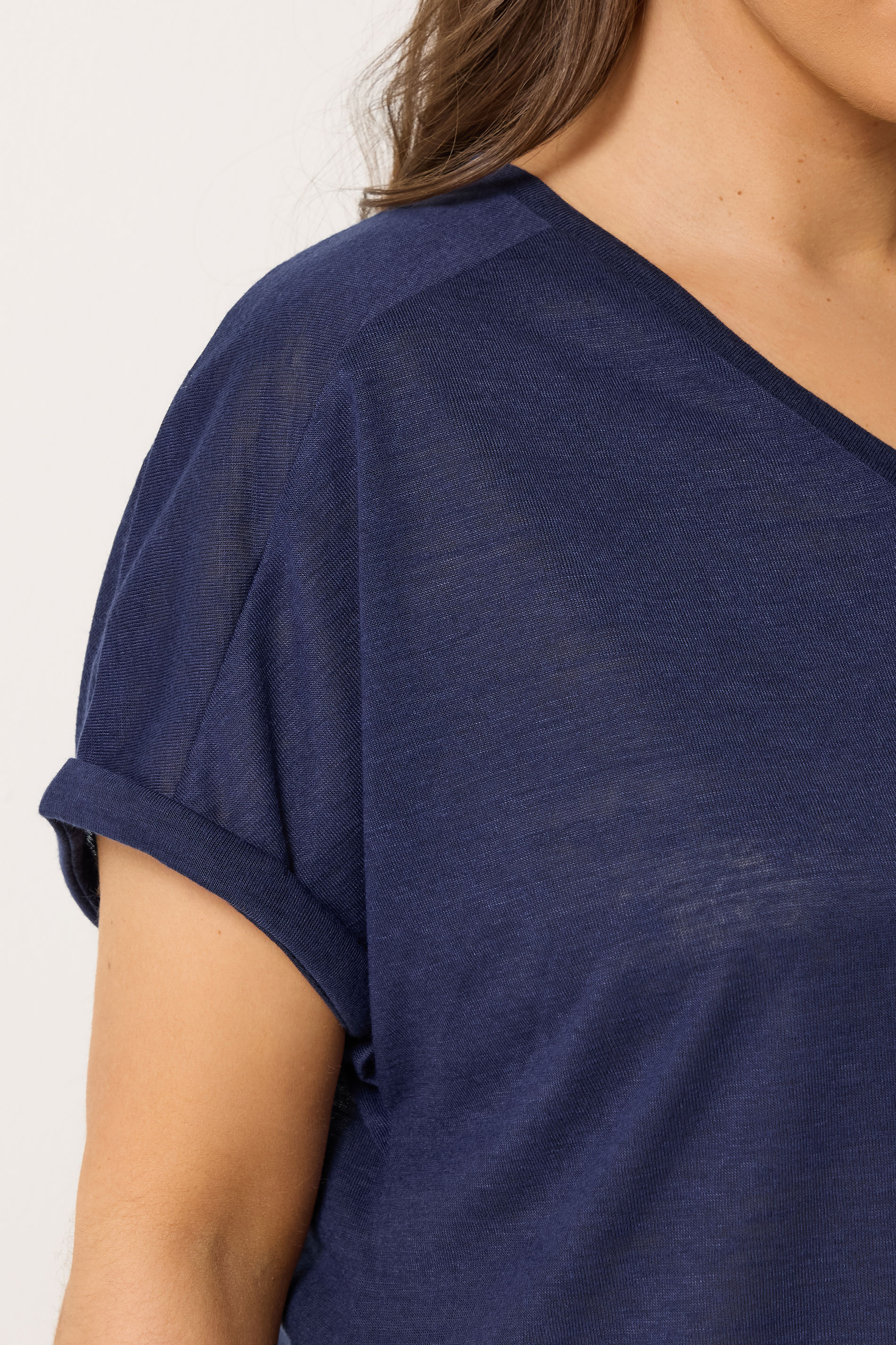 YOURS Plus Size Navy Blue Linen Look T-Shirt | Yours Clothing 4