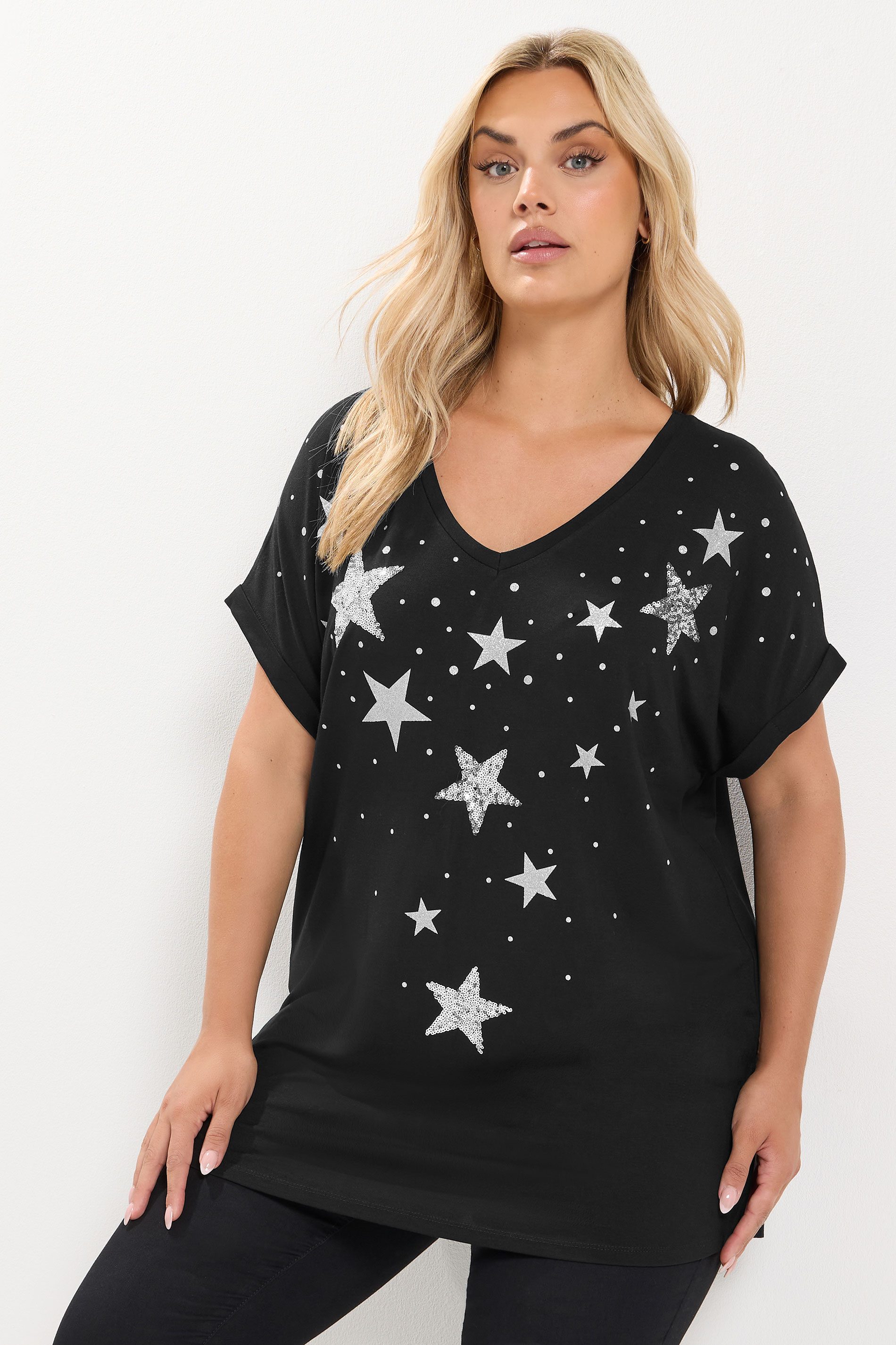 Yours Zwarte Mouwloze Top Met Sterversiering Size 44