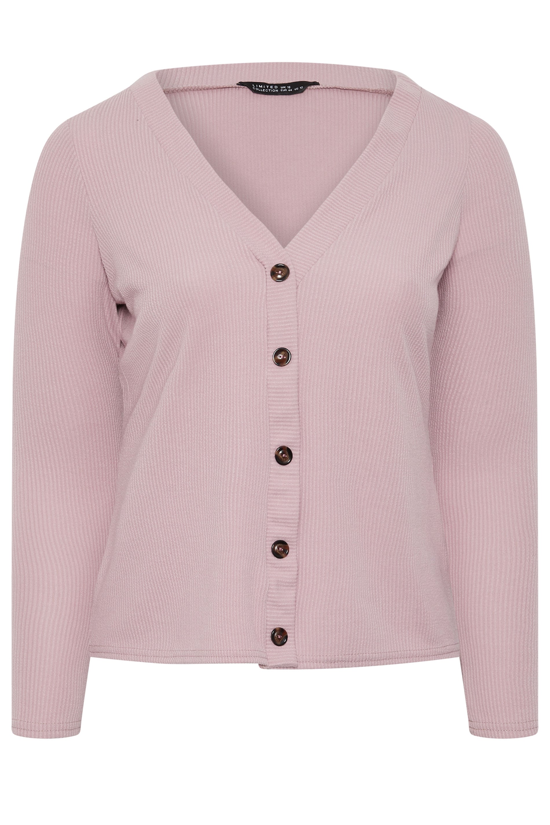LIMITED COLLECTION Plus Size Pink Ribbed Button Cardigan | Yours Clothing 5
