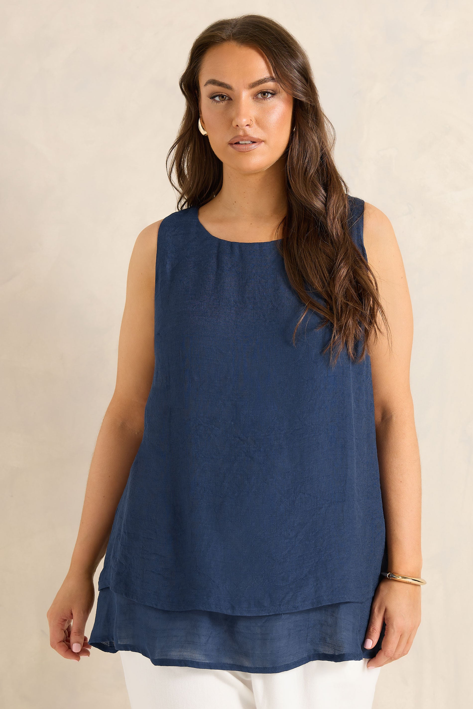 EVANS Plus Size Navy Blue Double Layer Vest Top | Evans 3