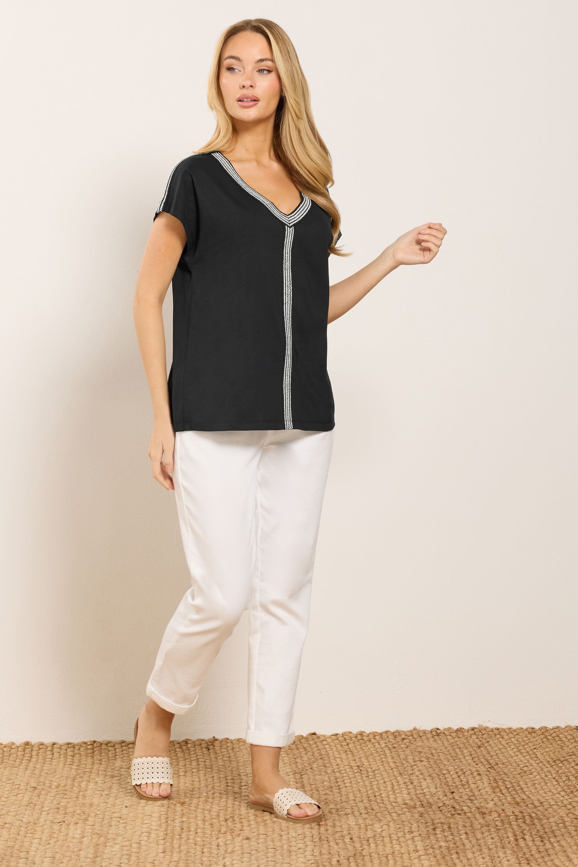 M&Co Black Contrast Trim Cotton Short Sleeve T-Shirt | M&Co 1