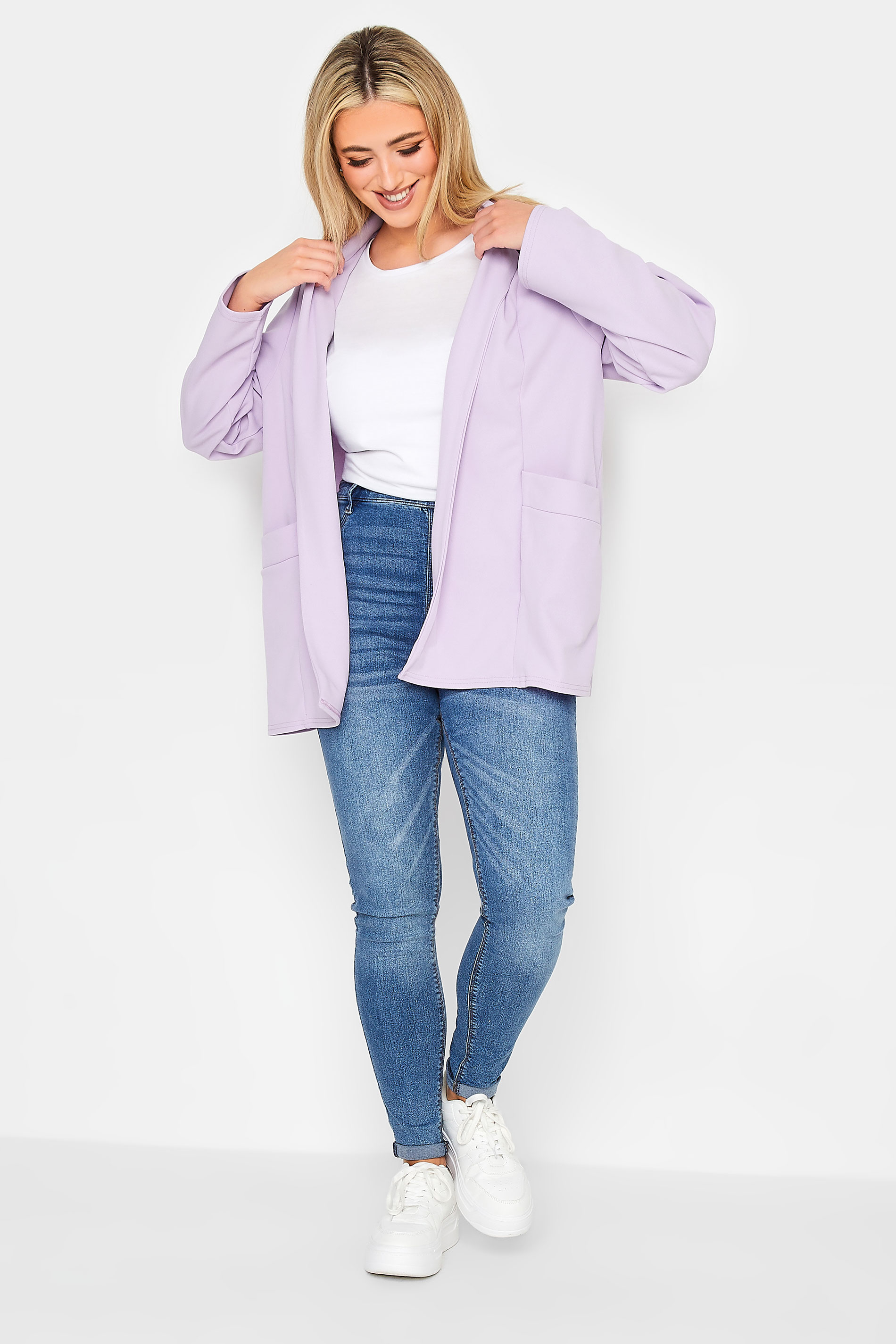 YOURS PETITE Plus Size Lilac Purple Scuba Blazer | Yours Clothing 2