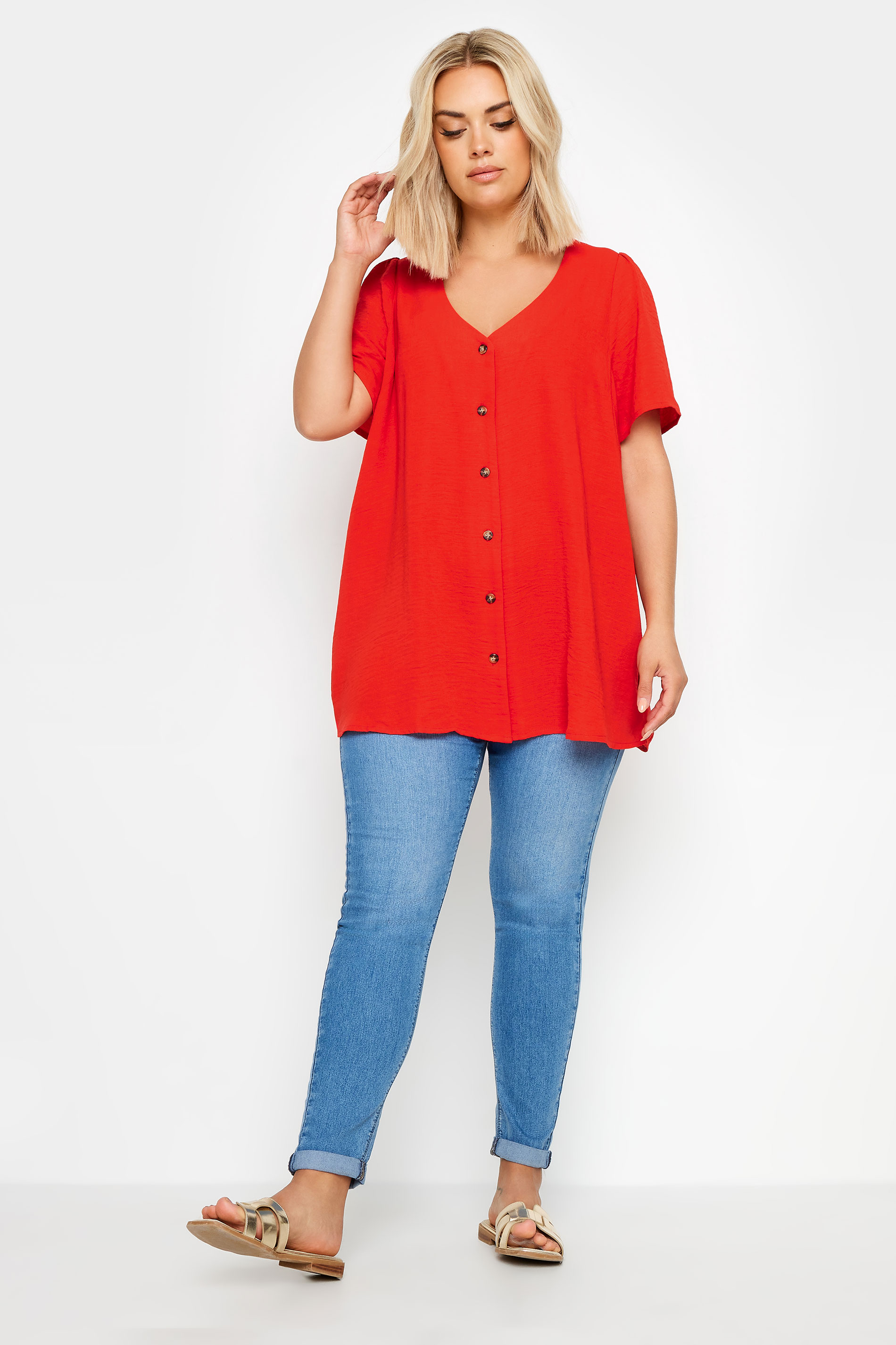 YOURS Plus Size Red Button Front Blouse | Yours Clothing 2
