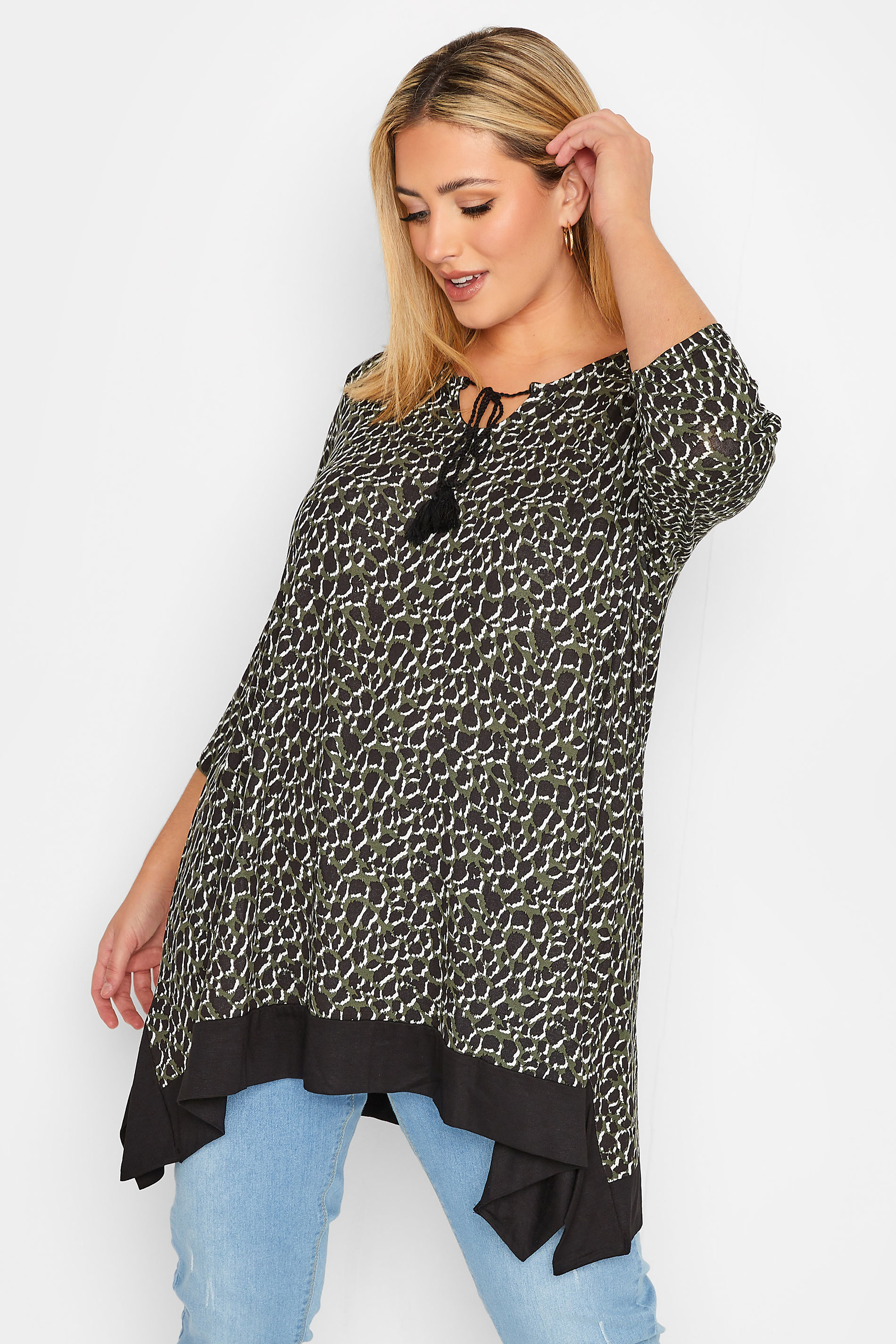 Plus Size Black & Green Leopard Print Tunic Top | Yours Clothing 1