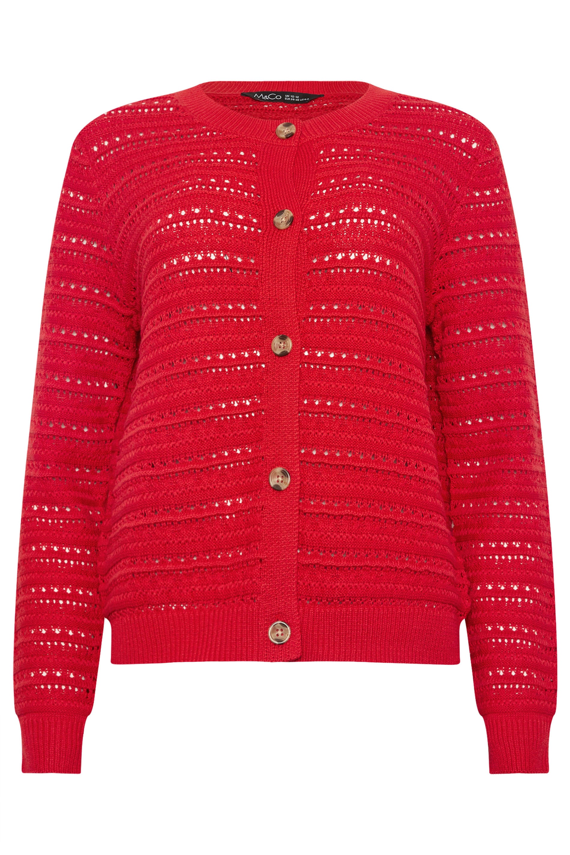 M&Co Red Crew Neck Crochet Cardigan | M&Co 5