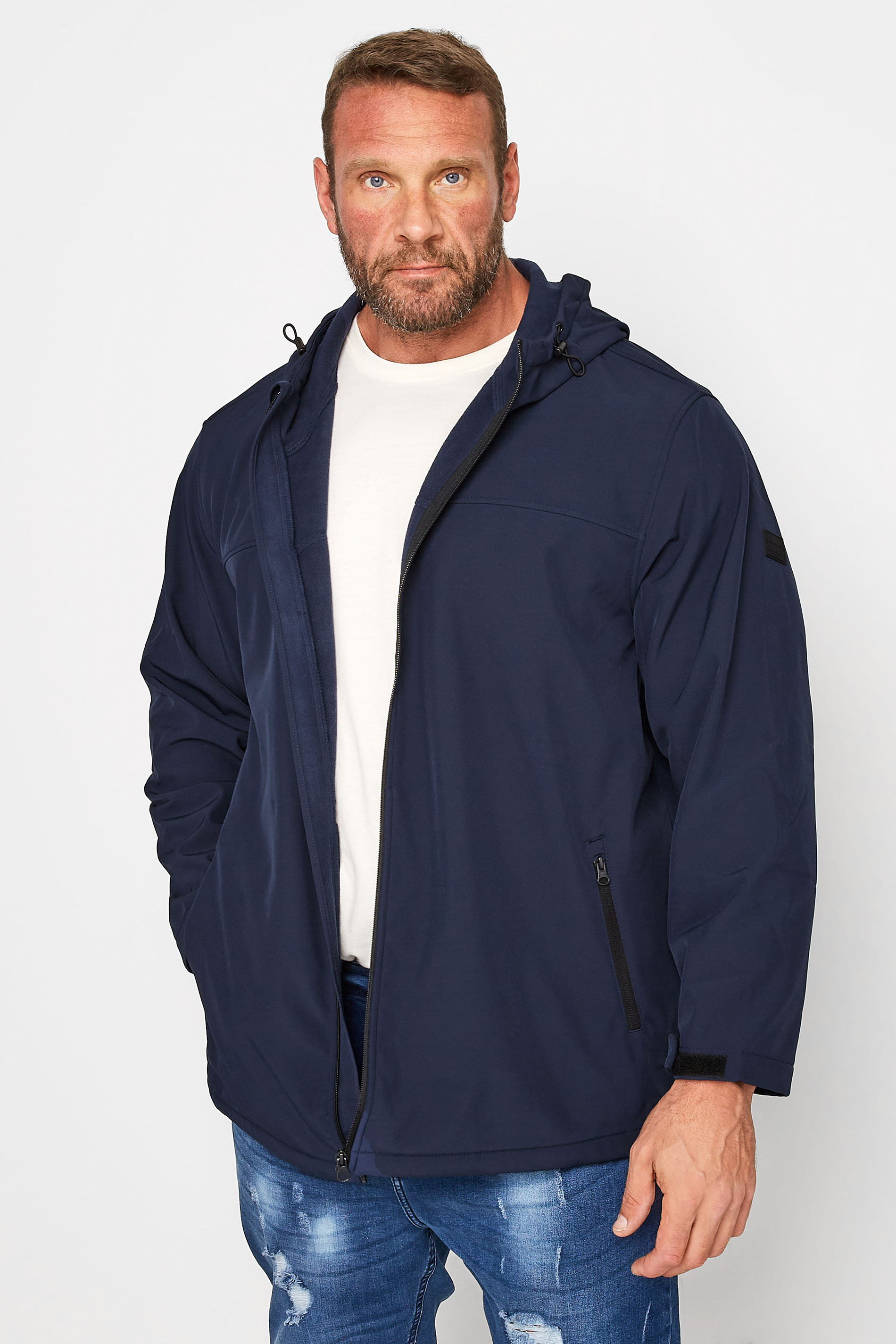 JACK & JONES Big & Tall Navy Blue Hooded Softshell Jacket | BadRhino 1