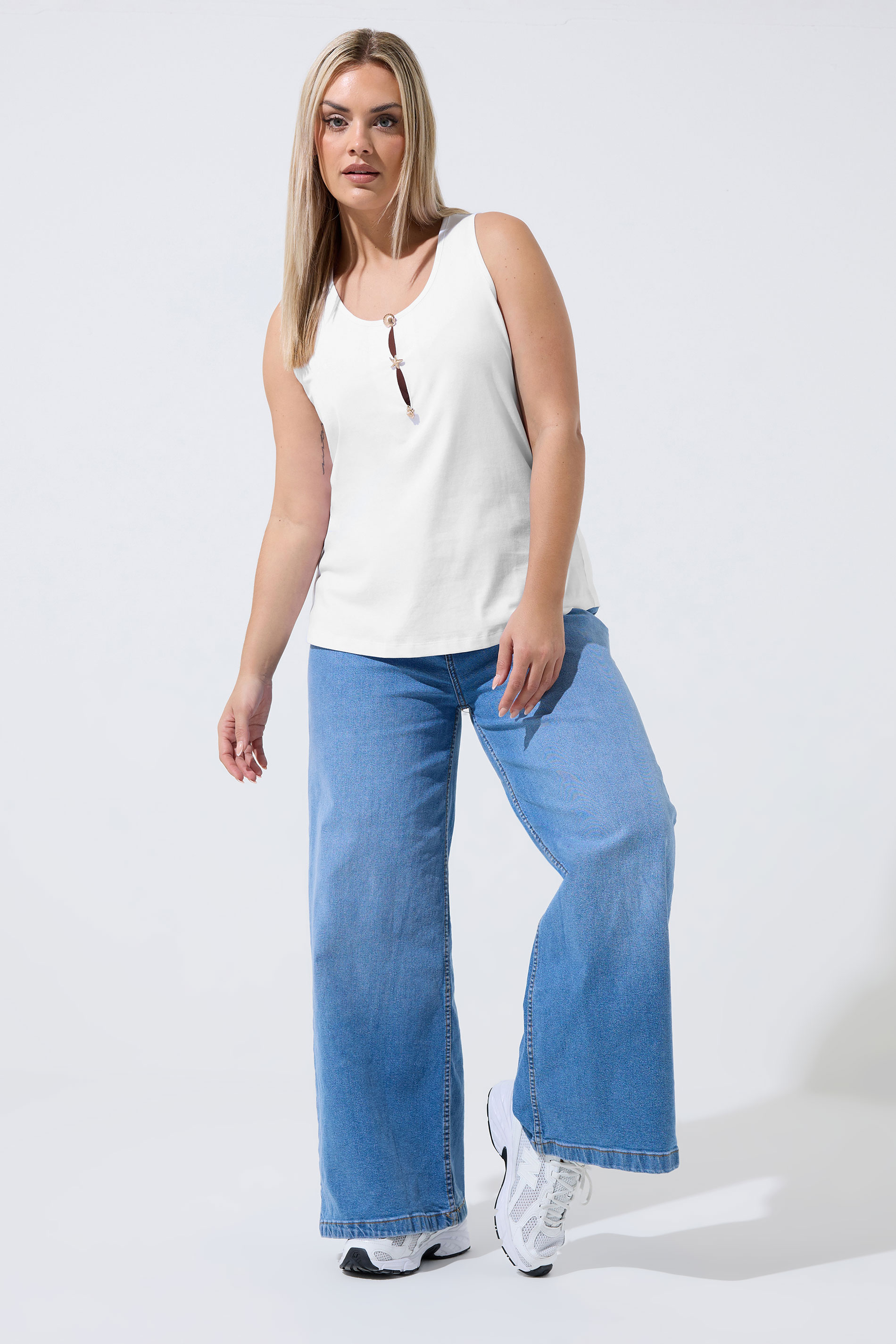 LIMITED COLLECTION Plus Size White Shell Button Vest Top | Yours Clothing 1
