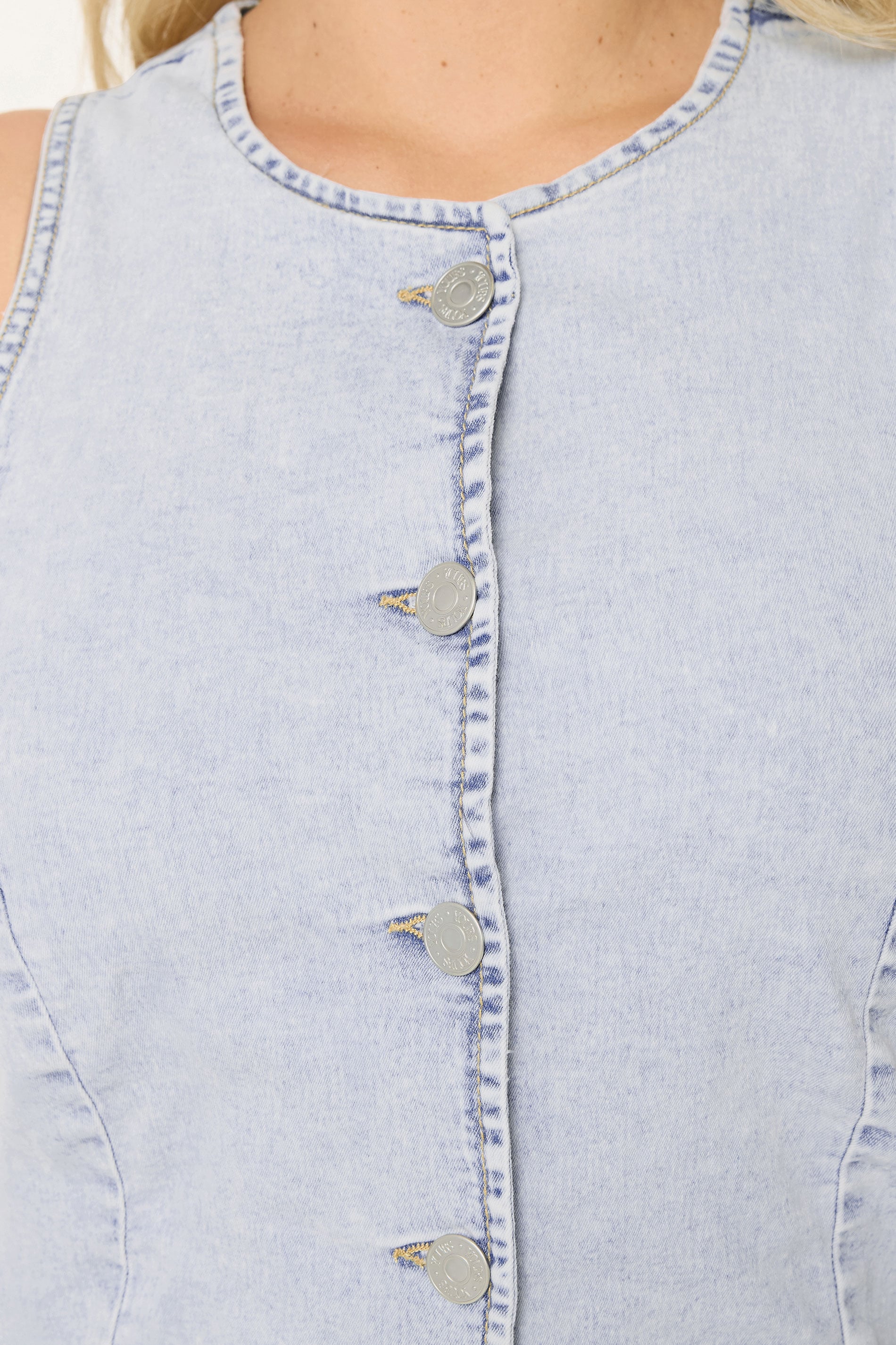 YOURS Plus Size Bleach Blue Denim Longline Waistcoat | Yours Clothing 4