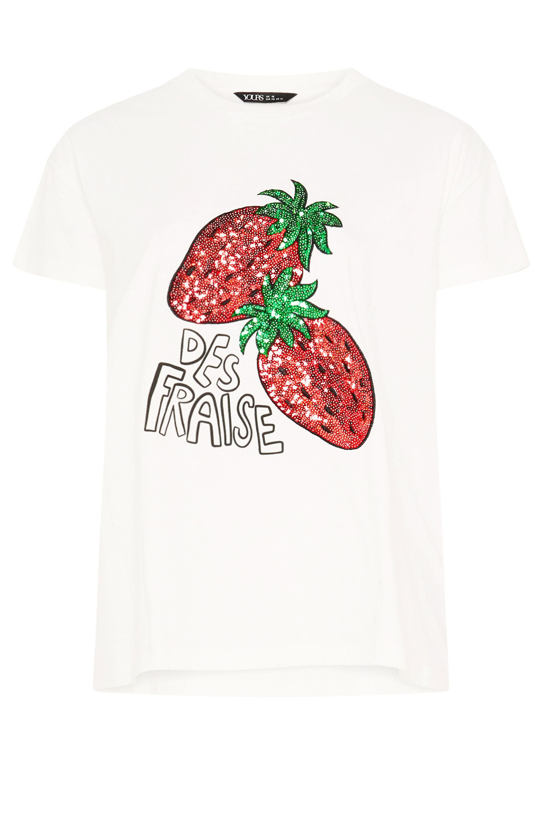 Yours Plus Size White Sequin Embellished Strawberry T-Shirt | Yours Clothing 5