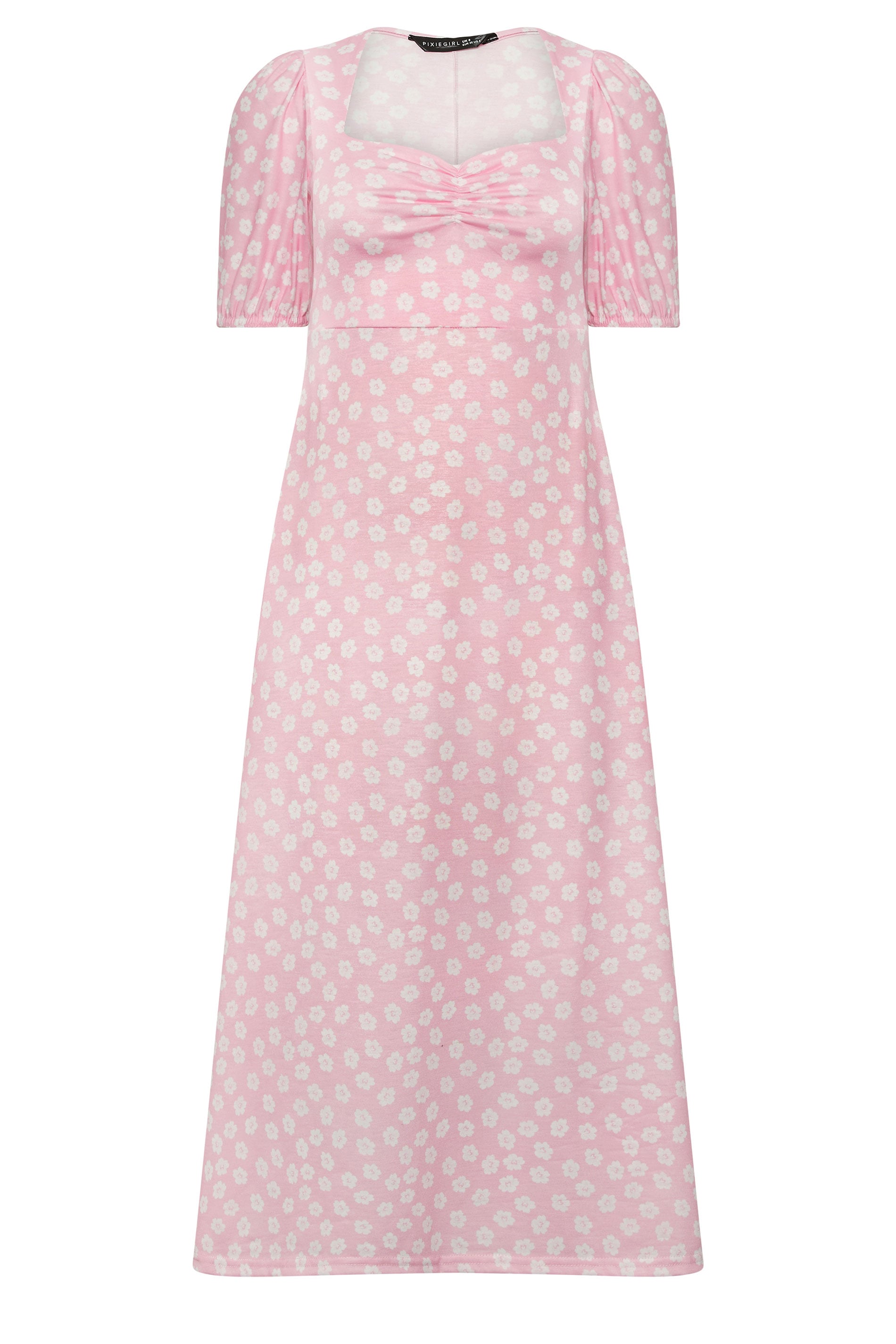 PixieGirl Petite Women's Pink Floral Ruched Midi Dress | PixieGirl 5