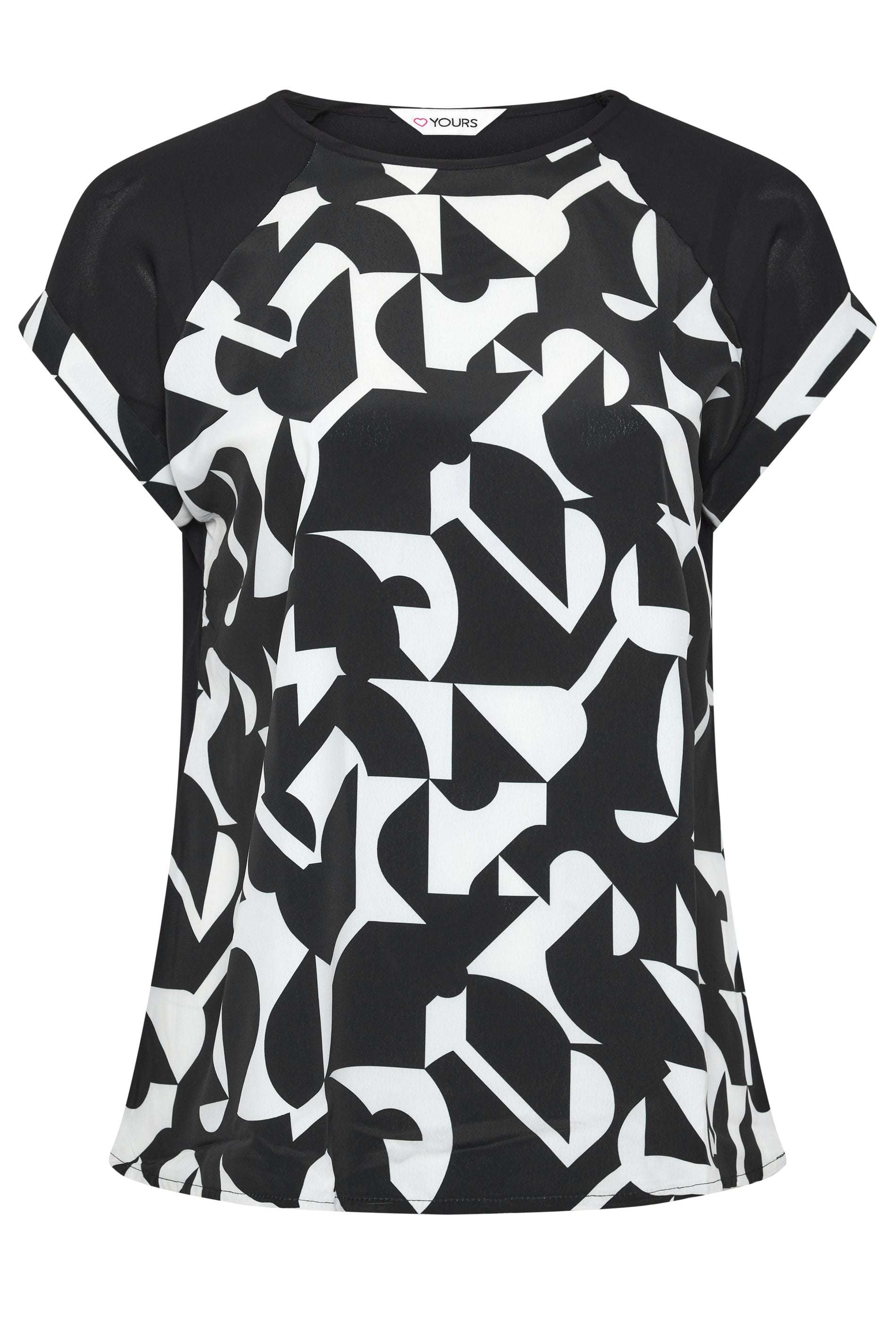 YOURS Plus Size Black Abstract Contrast Sleeve Top | Yours Clothing 1