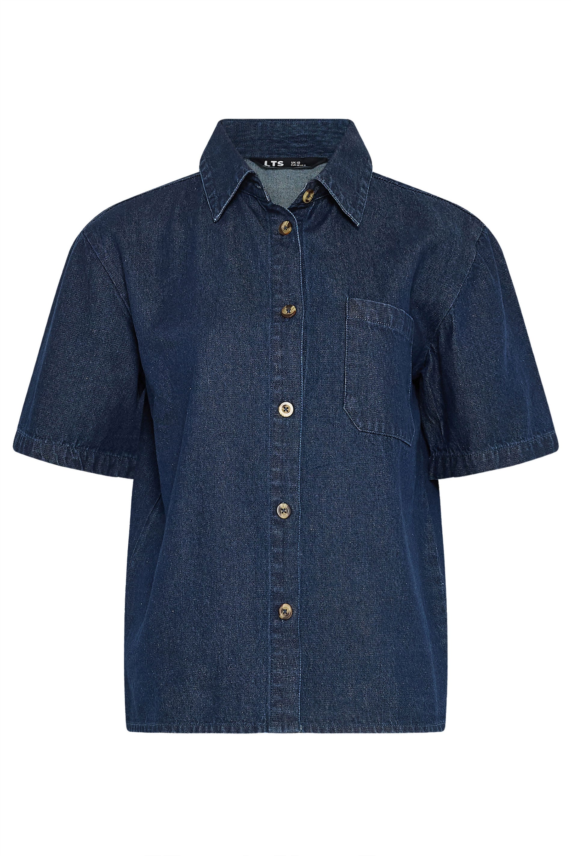 LTS Tall Women's Indigo Blue Denim Short Sleeve Cotton Shirt | Long Tall Sally 7