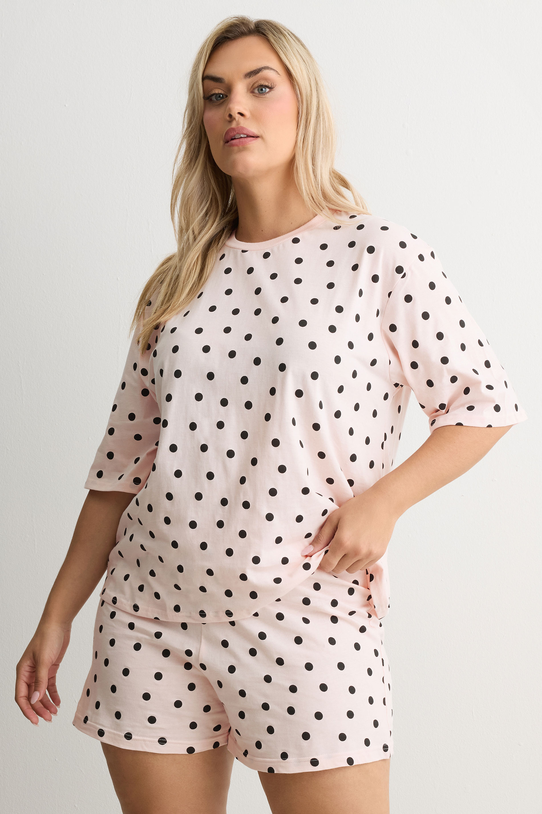 YOURS Plus Size Pink Polka Dot Pyjama Shorts | Yours Clothing 2