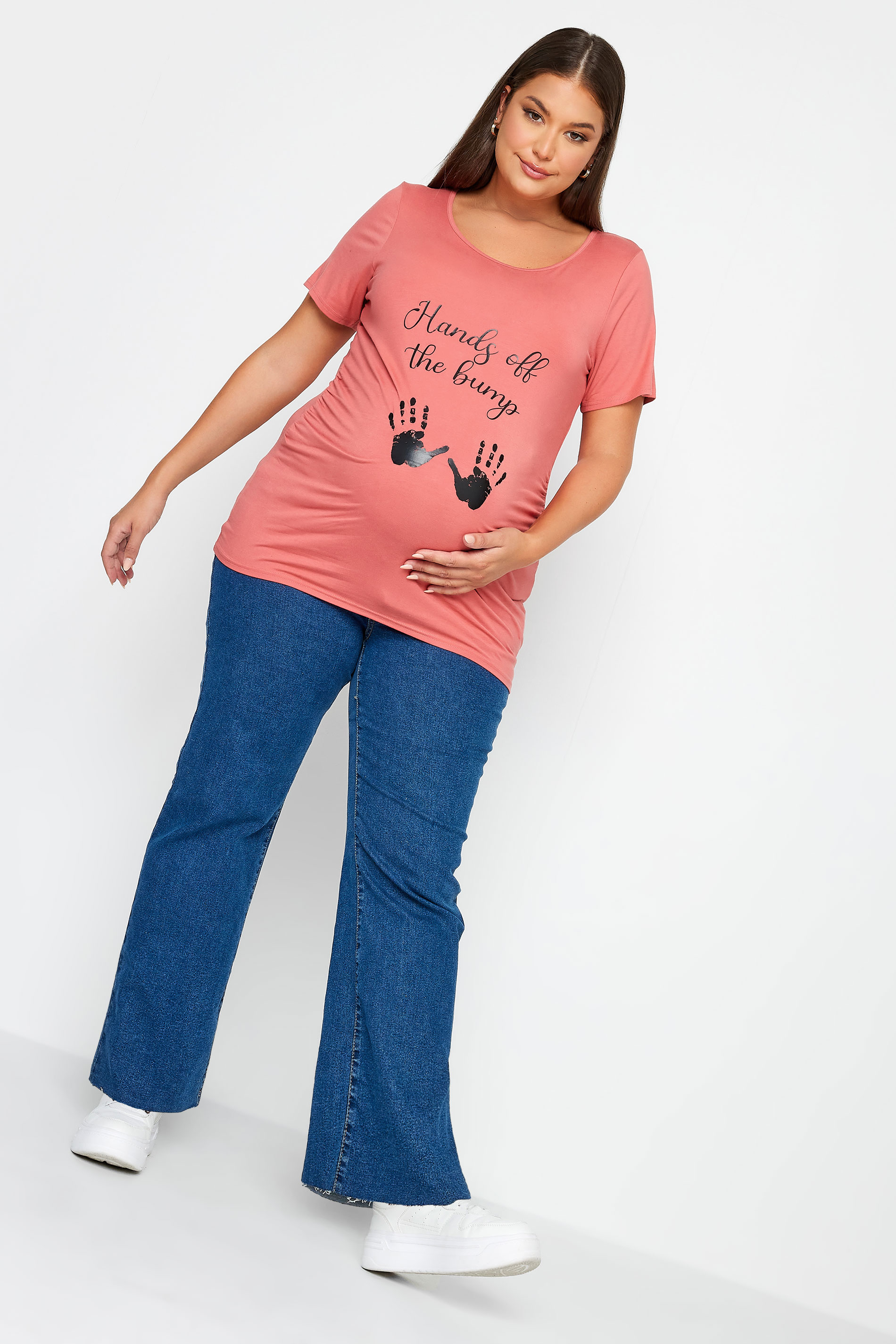 BUMP IT UP MATERNITY Plus Size Pink 'Hands Off The Bump' Slogan T-shirt | Yours Clothing 2