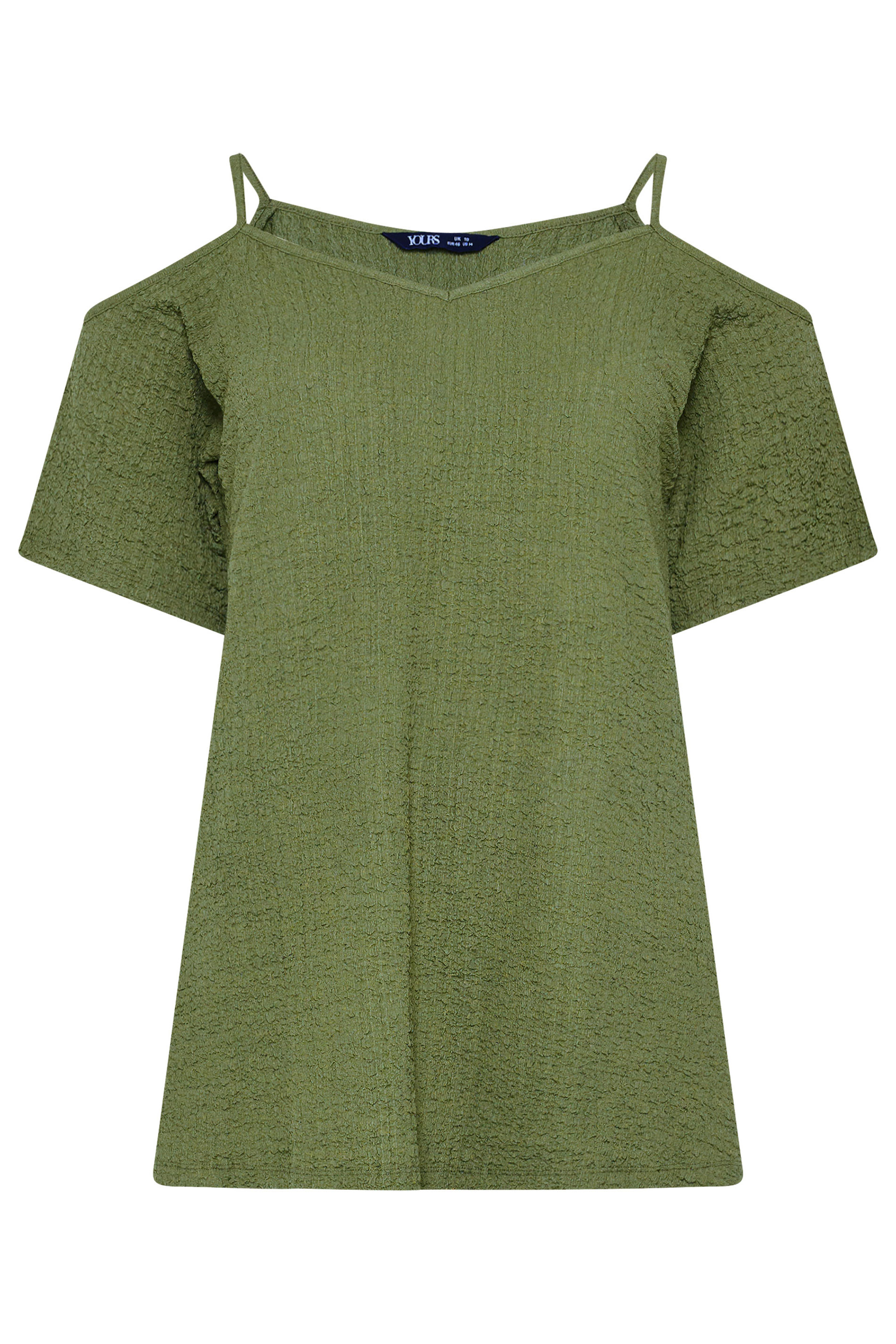 YOURS Plus Size Khaki Green Textured Cold Shoulder Top | Yours Clothing 5