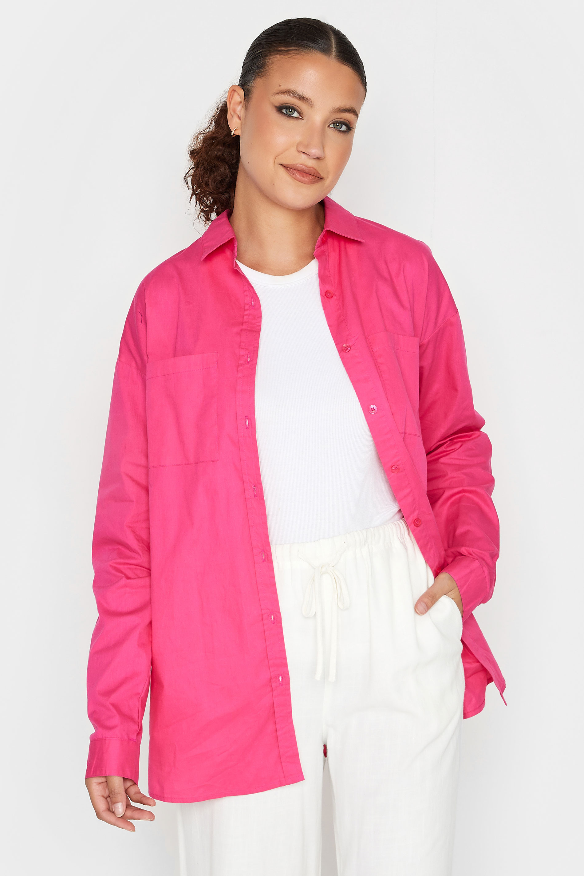 LTS Tall Women's Hot Pink Oversized Cotton Shirt