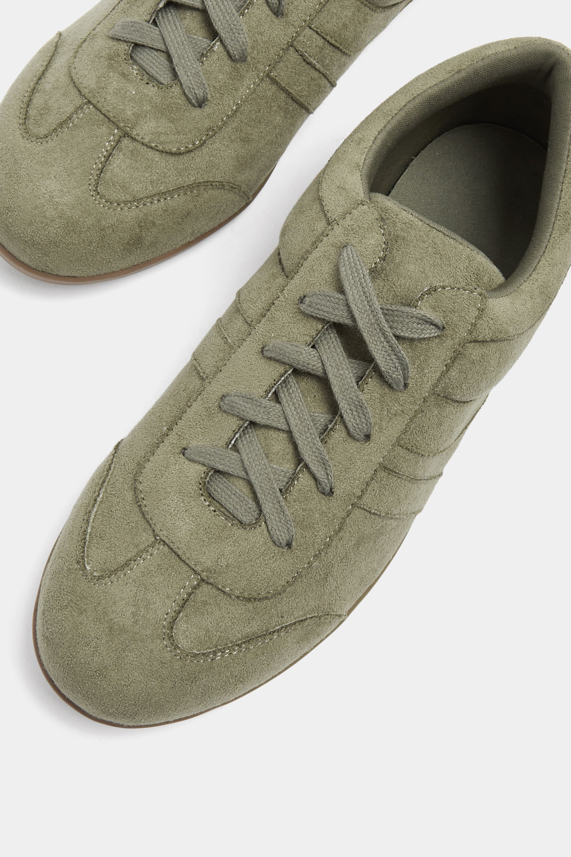 Sage Green Faux Seude Low Retro Stripe Trainers In Extra Wide EEE Fit | Yours Clothing 4