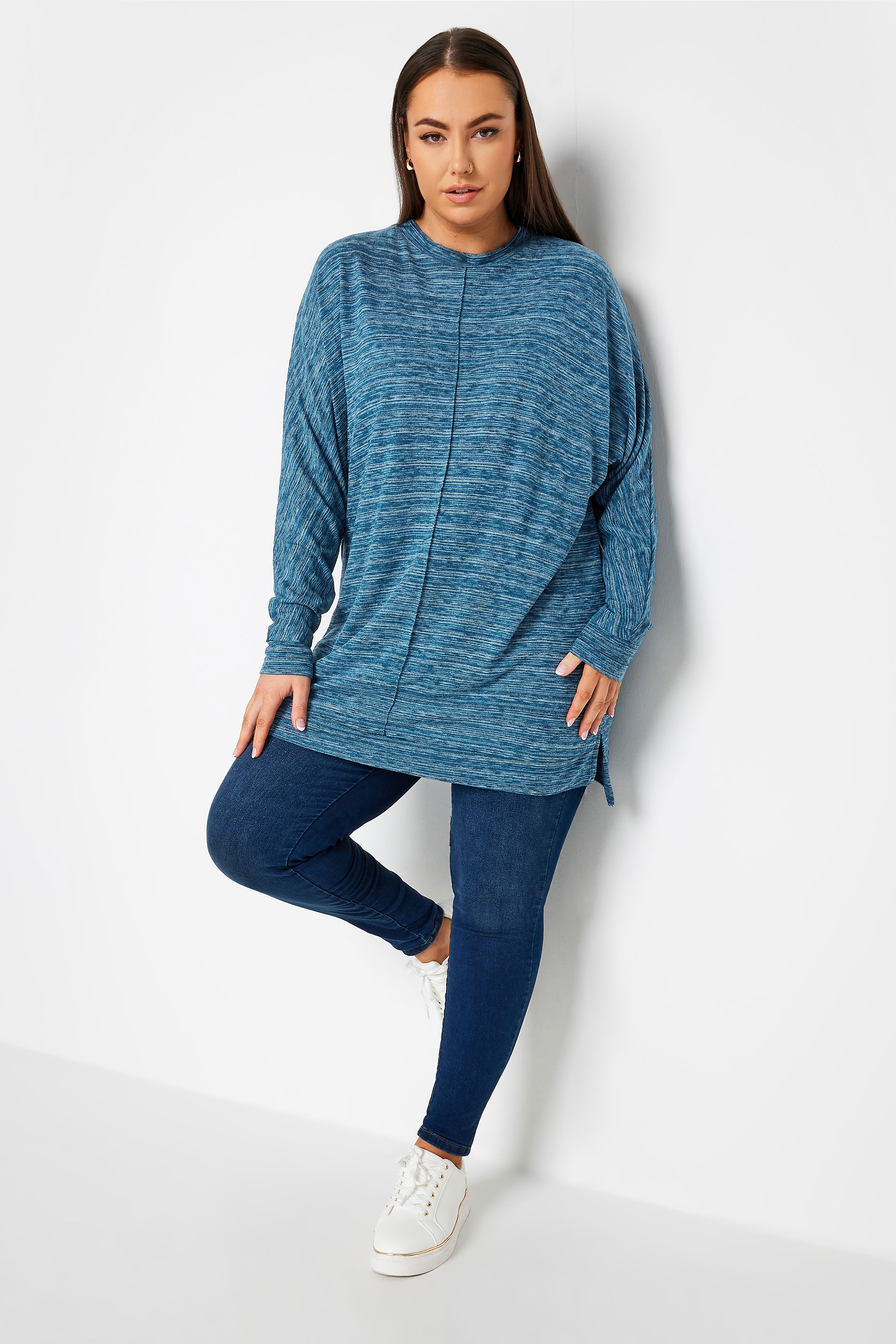 YOURS Plus Size Blue Front Seam Soft Touch Jumper | Yours Clothing 2