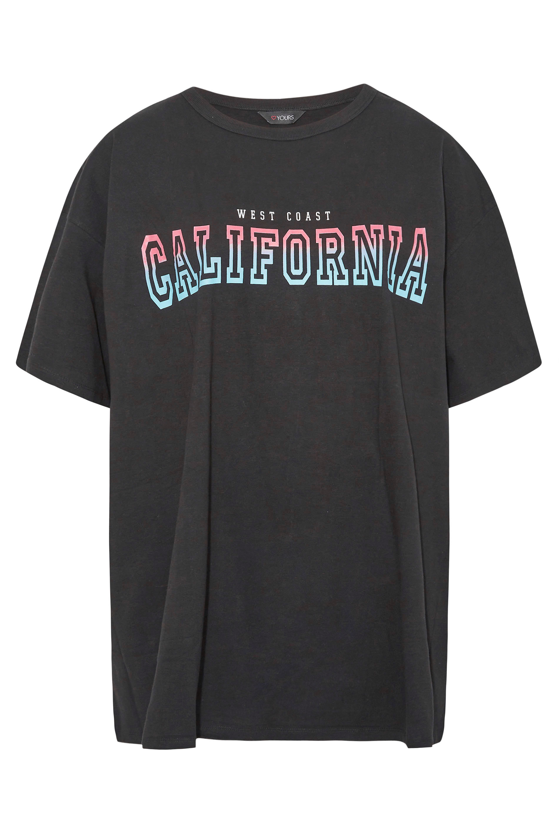 Grande taille  Tops Grande taille  Tops à Slogans | Robe-T-Shirt Noire Oversize 'California' - JO78246