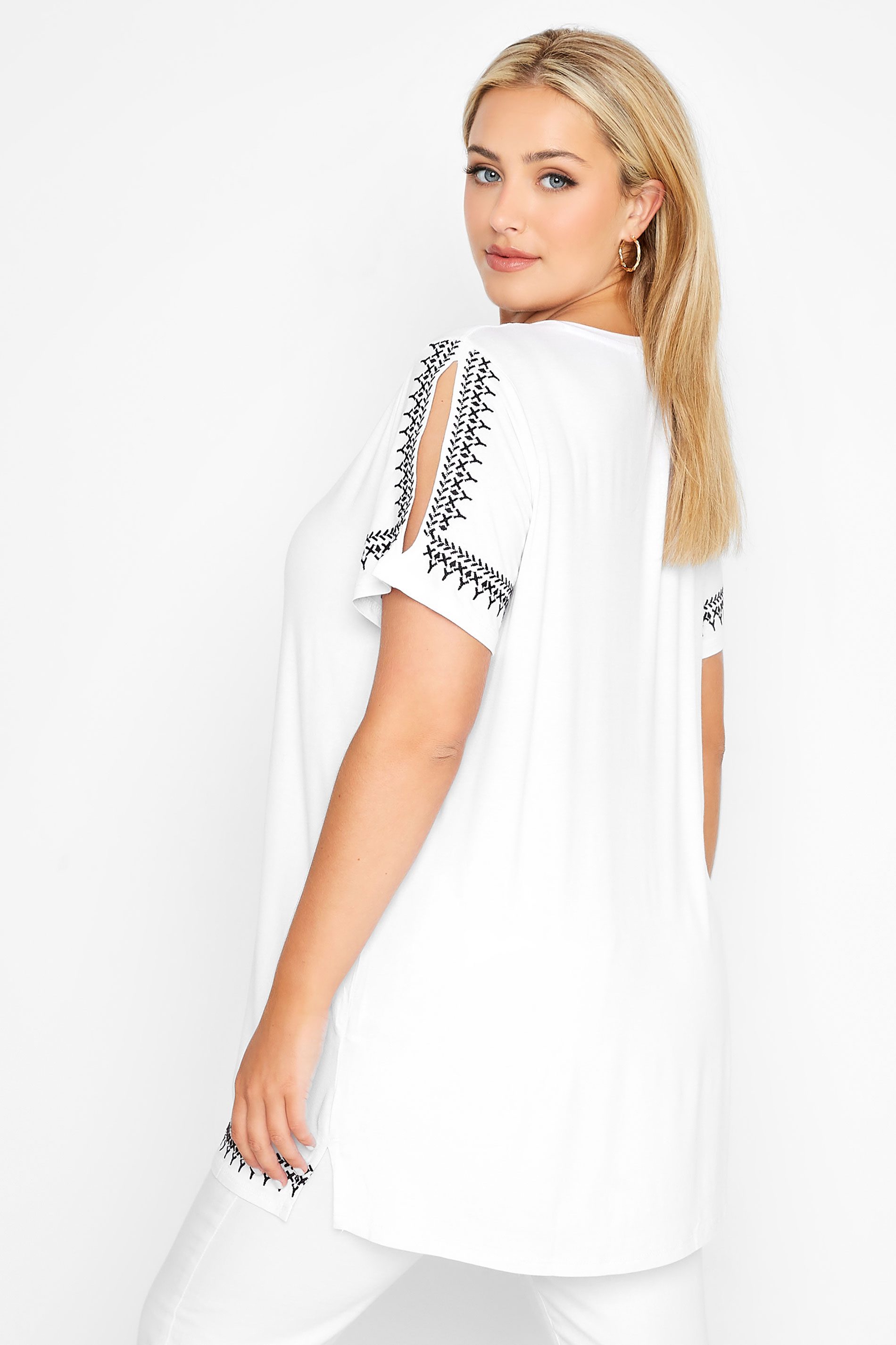 Plus Size White Aztec Embroidered Cold Shoulder Top | Yours Clothing 3