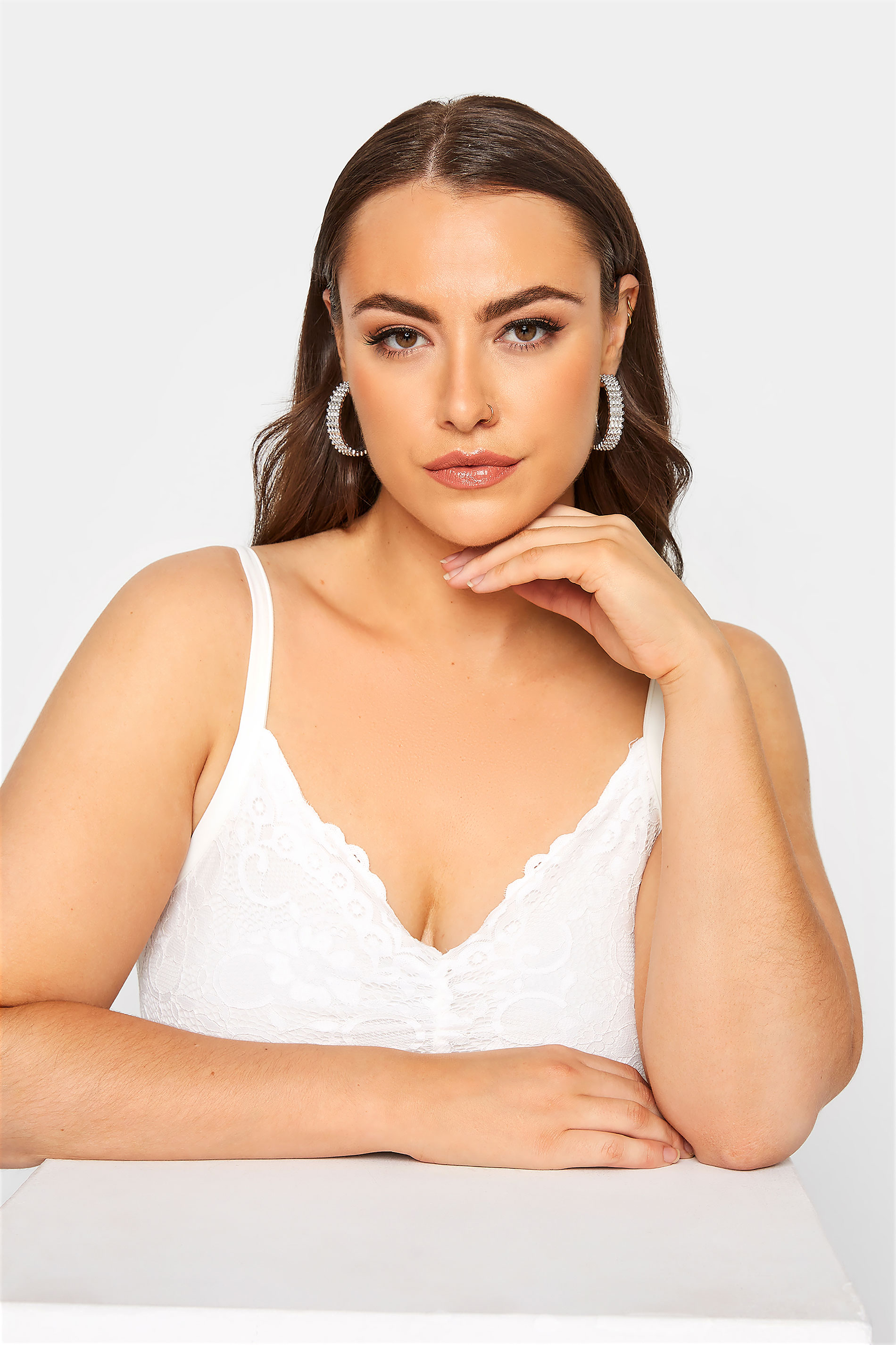 Plus Size Silver Tone Studded Hoop Earrings | Yours Clothing 1