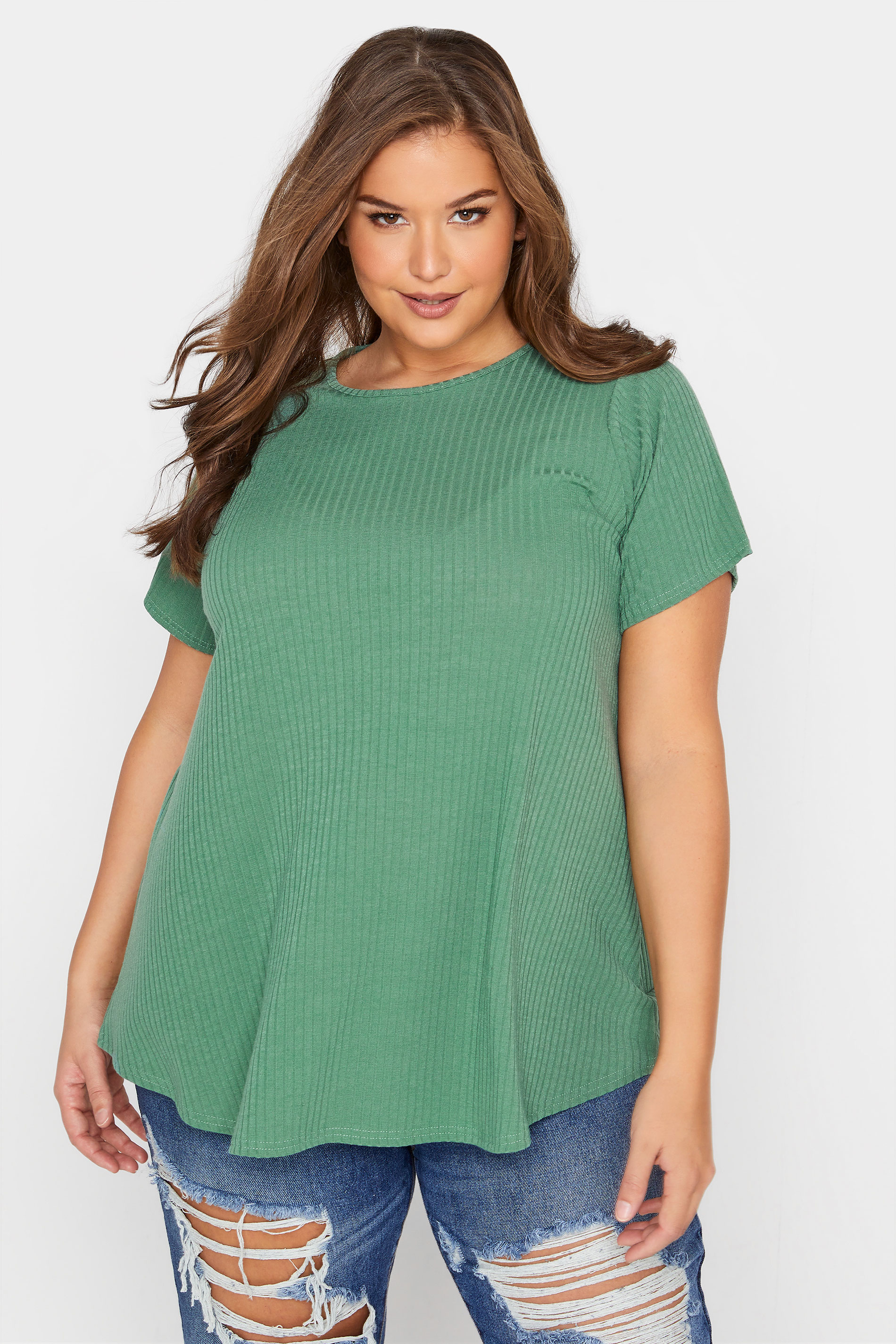 LIMITED COLLECTION Green Ribbed Swing T-Shirt_A.jpg