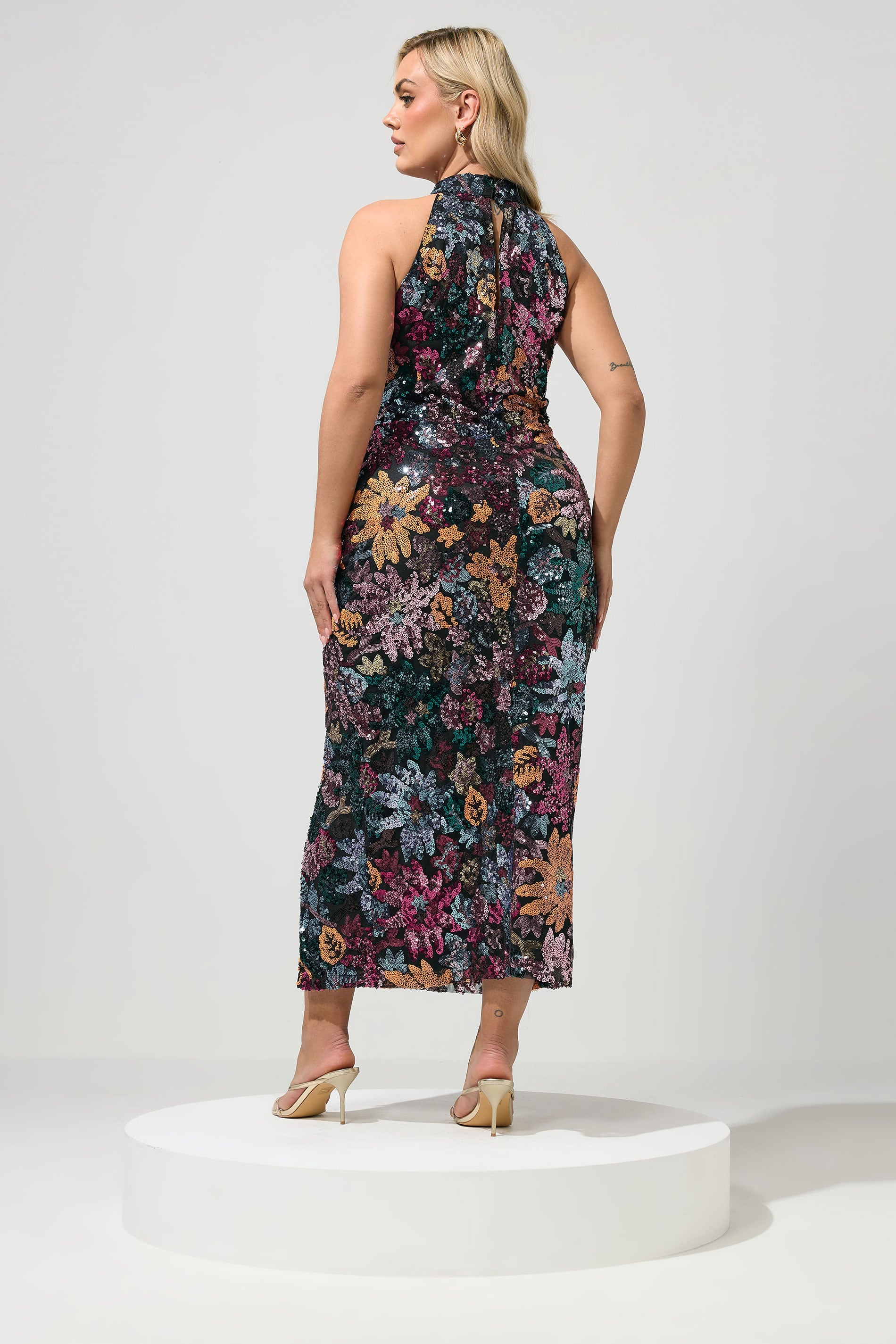YOURS LONDON Plus Size Orange & Pink Floral Sequin Maxi Dress | Yours Clothing 2