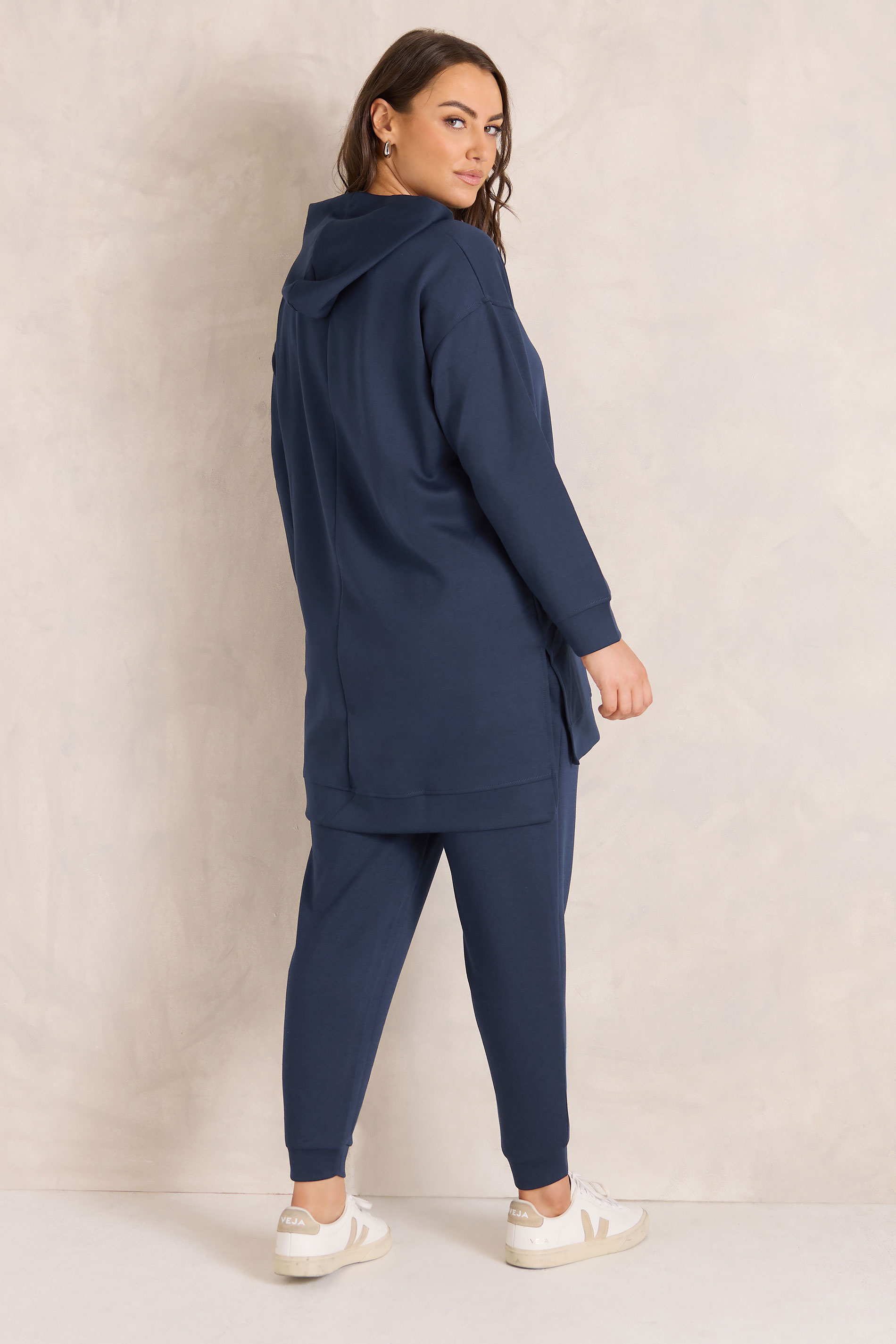 EVANS Plus Size Set Navy Blue Luxe Hoodie & Joggers | Evans 2
