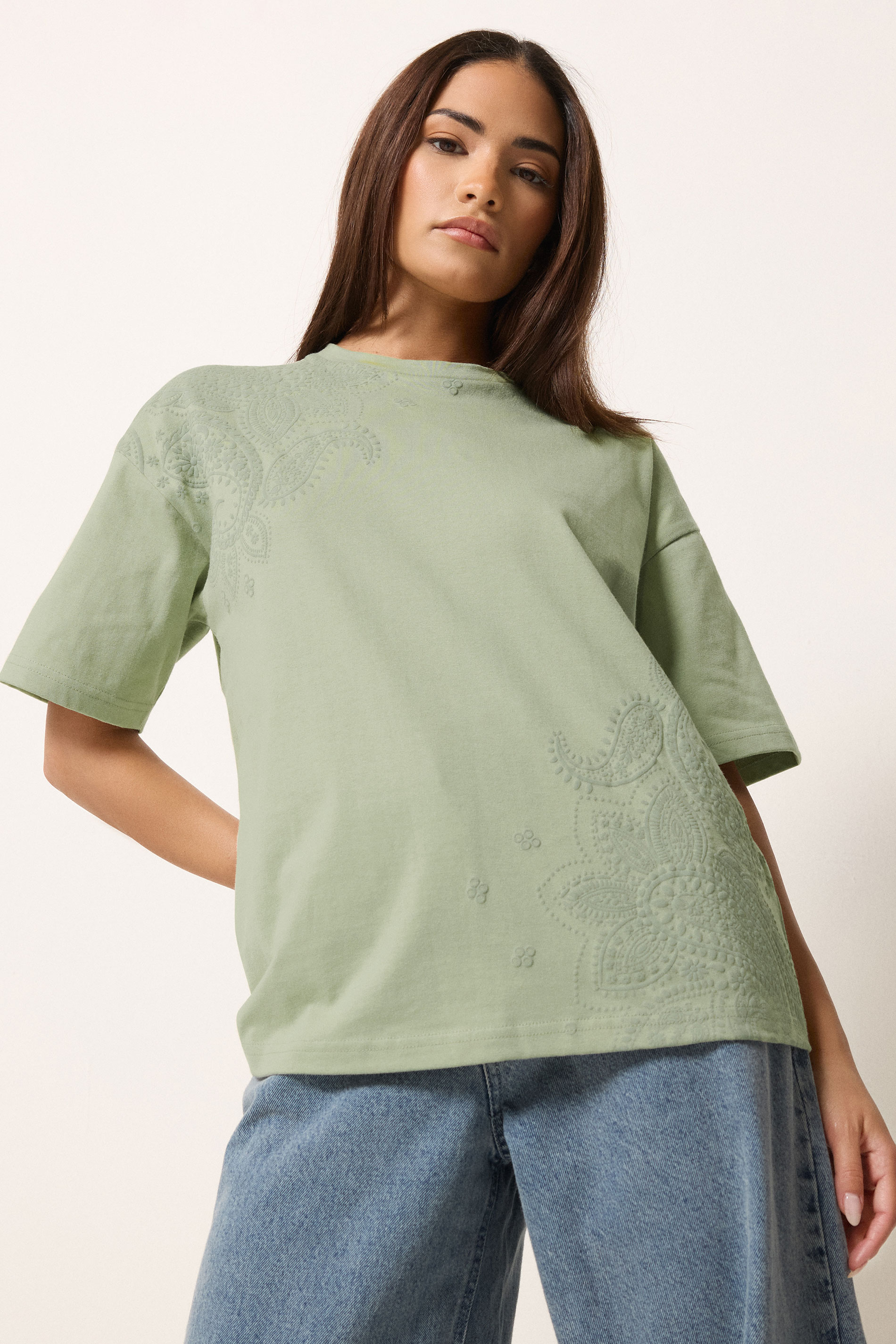 PixieGirl Petite Women's Sage Green Paisley Cotton T-Shirt | PixieGirl 3