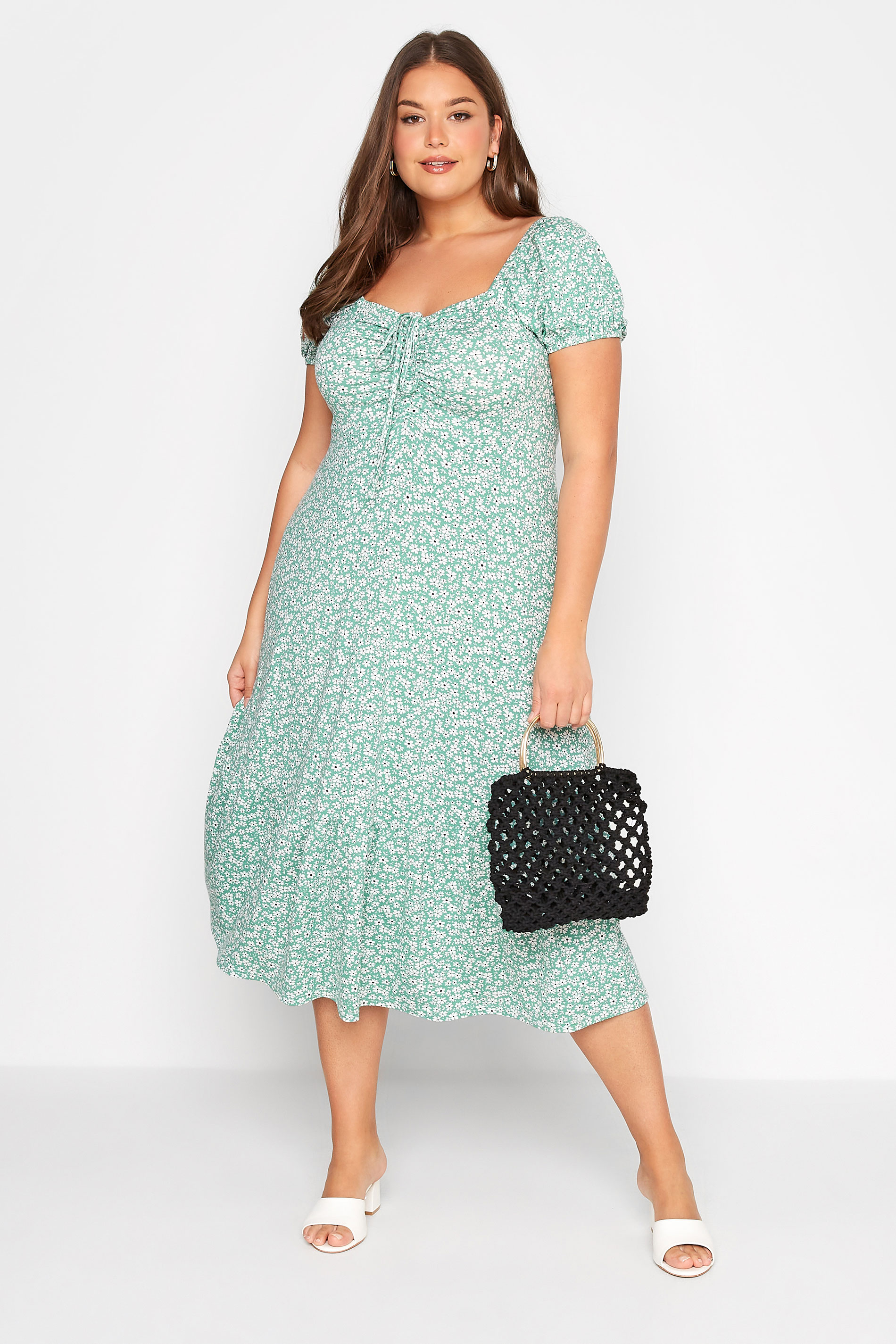 Plus Size Sage Green Floral Ruched Midaxi Dress | Yours Clothing 1