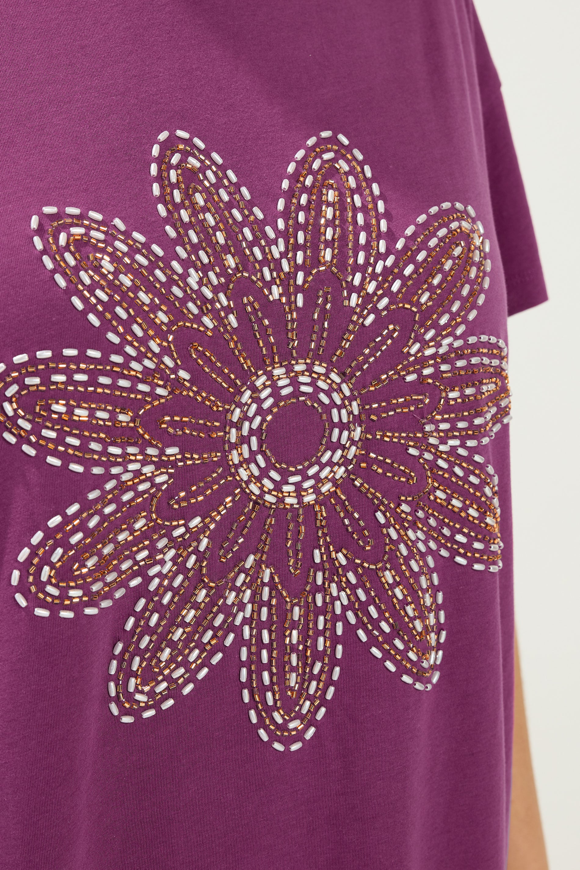 YOURS Plus Size Purple Beaded Daisy T-Shirt | Yours Clothing 4