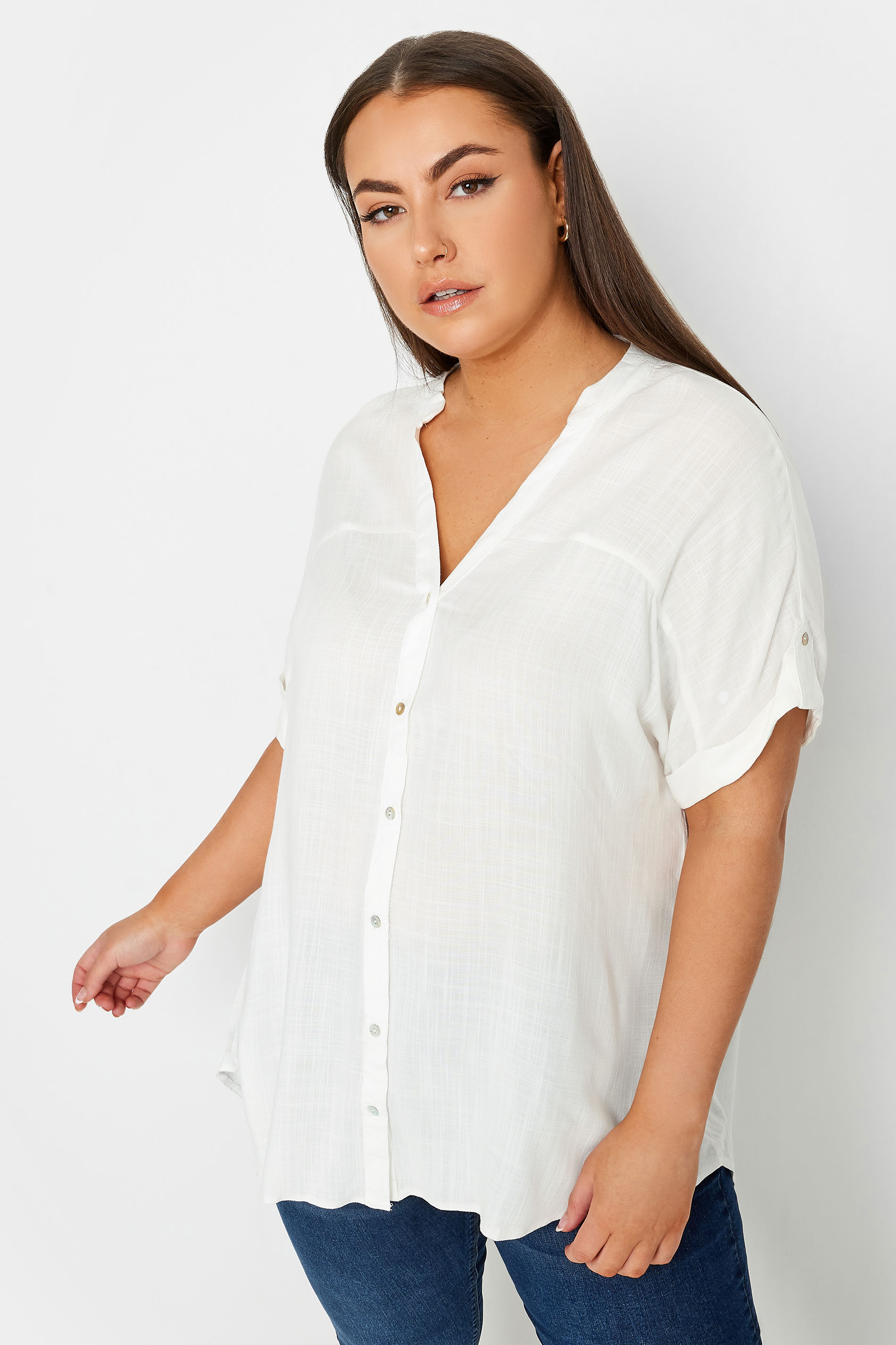 YOURS Plus Size White Button Short Sleeve Shirt | Yours Clothing 1