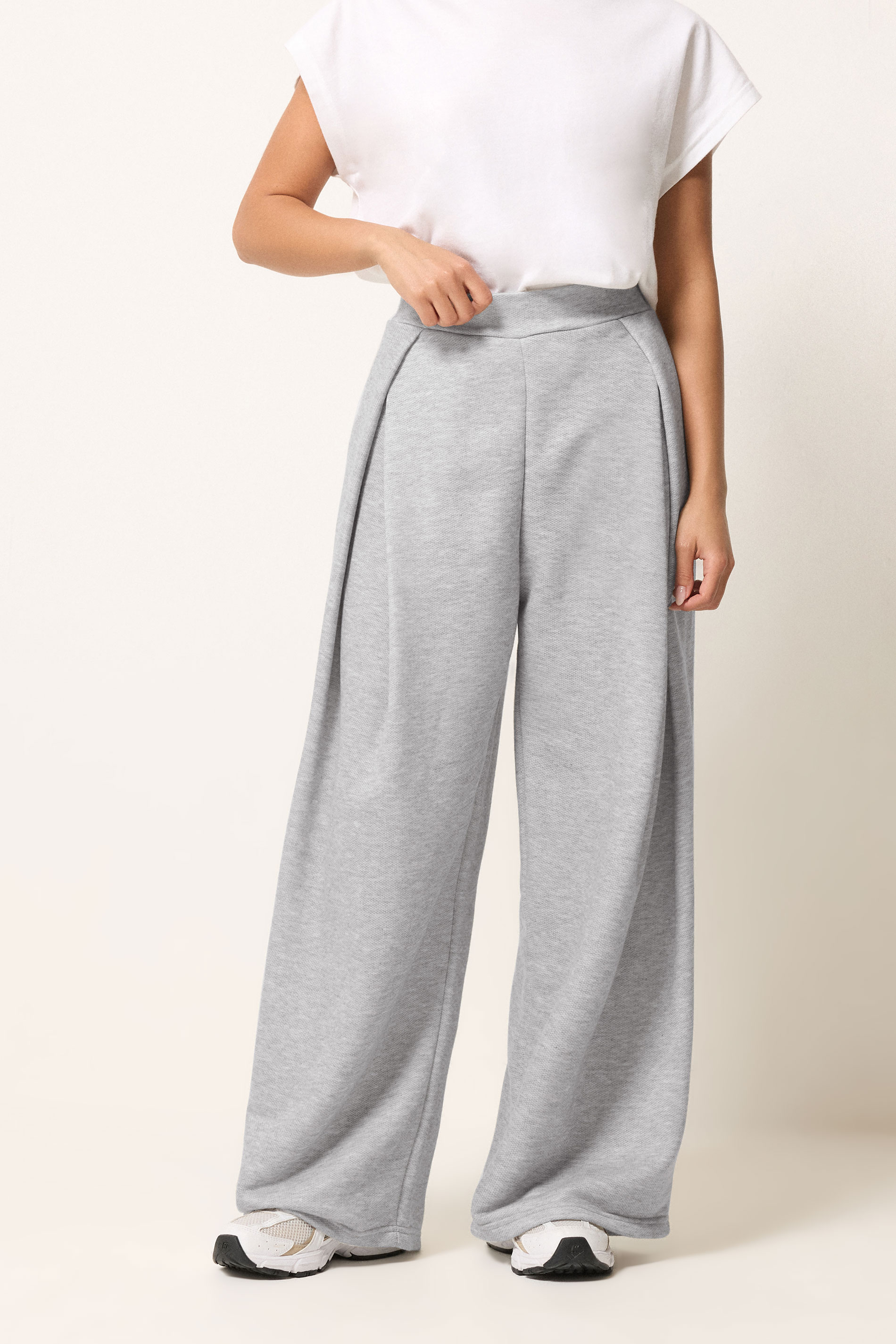 PixieGirl Petite Women's Grey Marl Pleated Wrap Trousers | PixieGirl  1