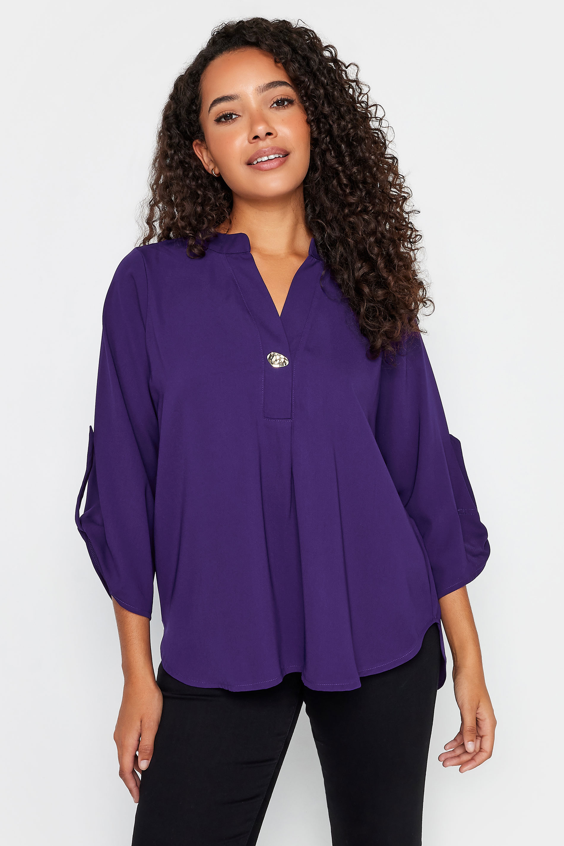 M&Co Purple Statement Button Tab Sleeve Shirt | M&Co 2