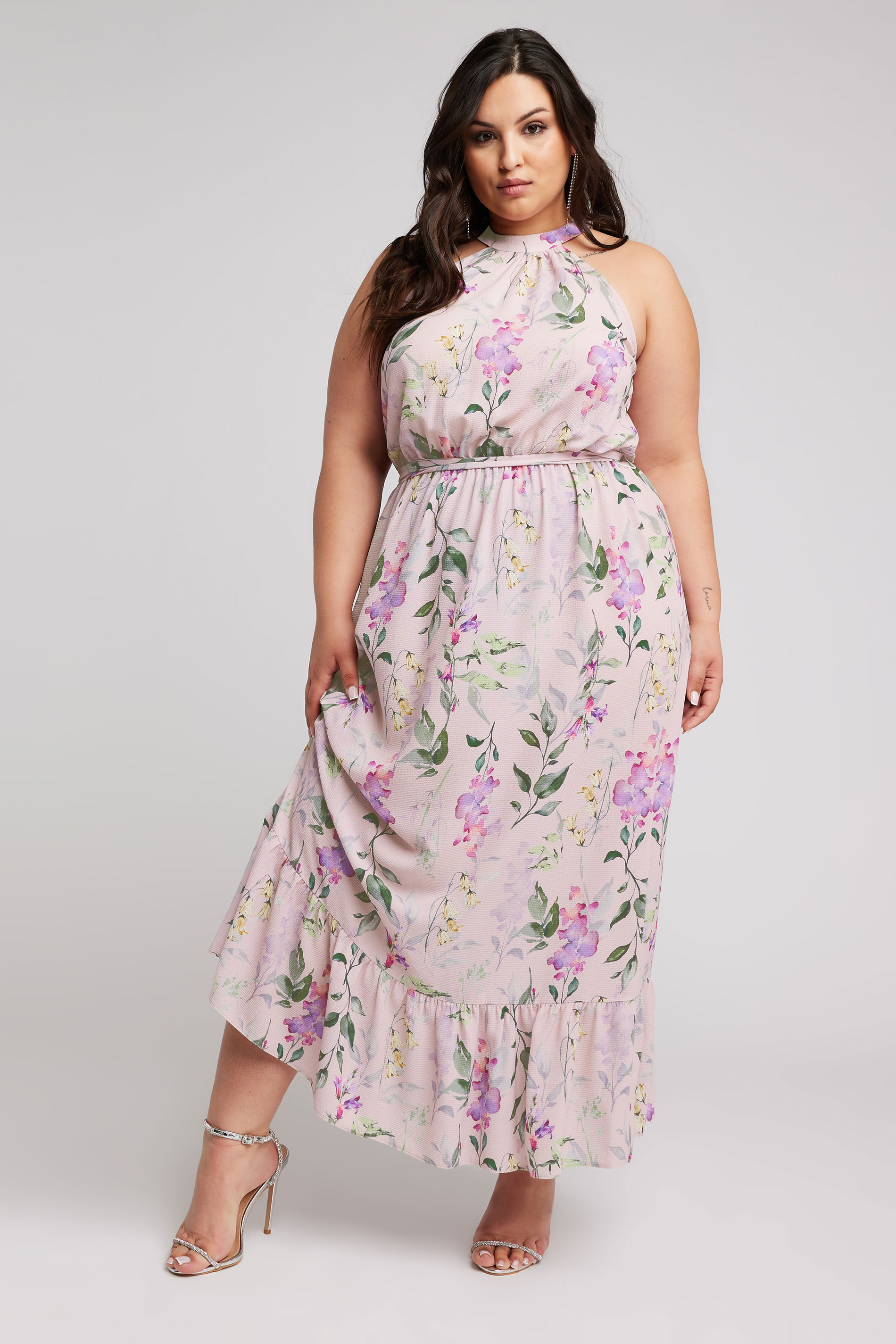 YOURS LONDON Plus Size Pink Floral Print Maxi Dress | Yours Clothing 1