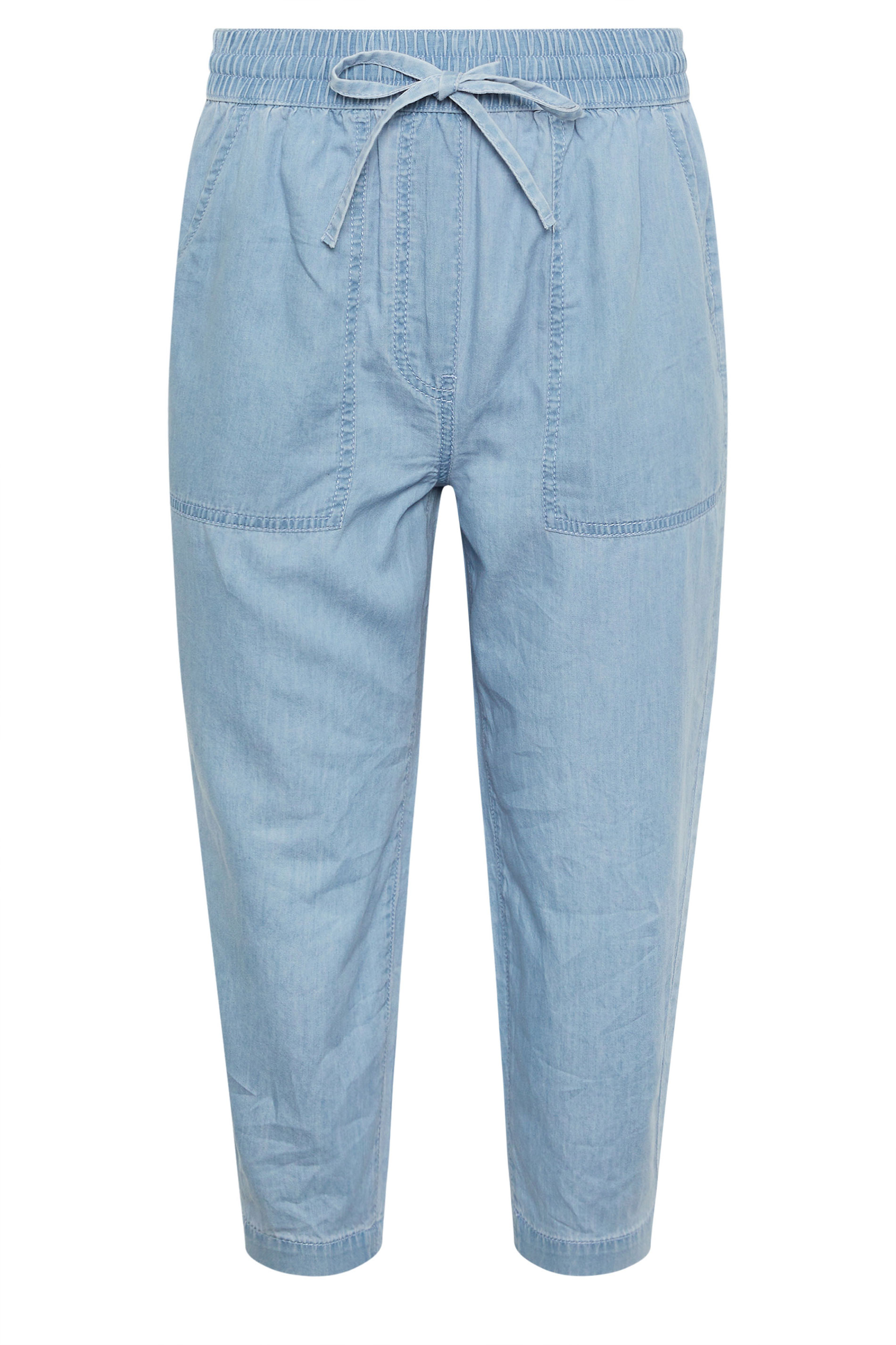 M&Co Petite Blue Lightwash Denim Cropped Cotton Trousers | M&Co 5