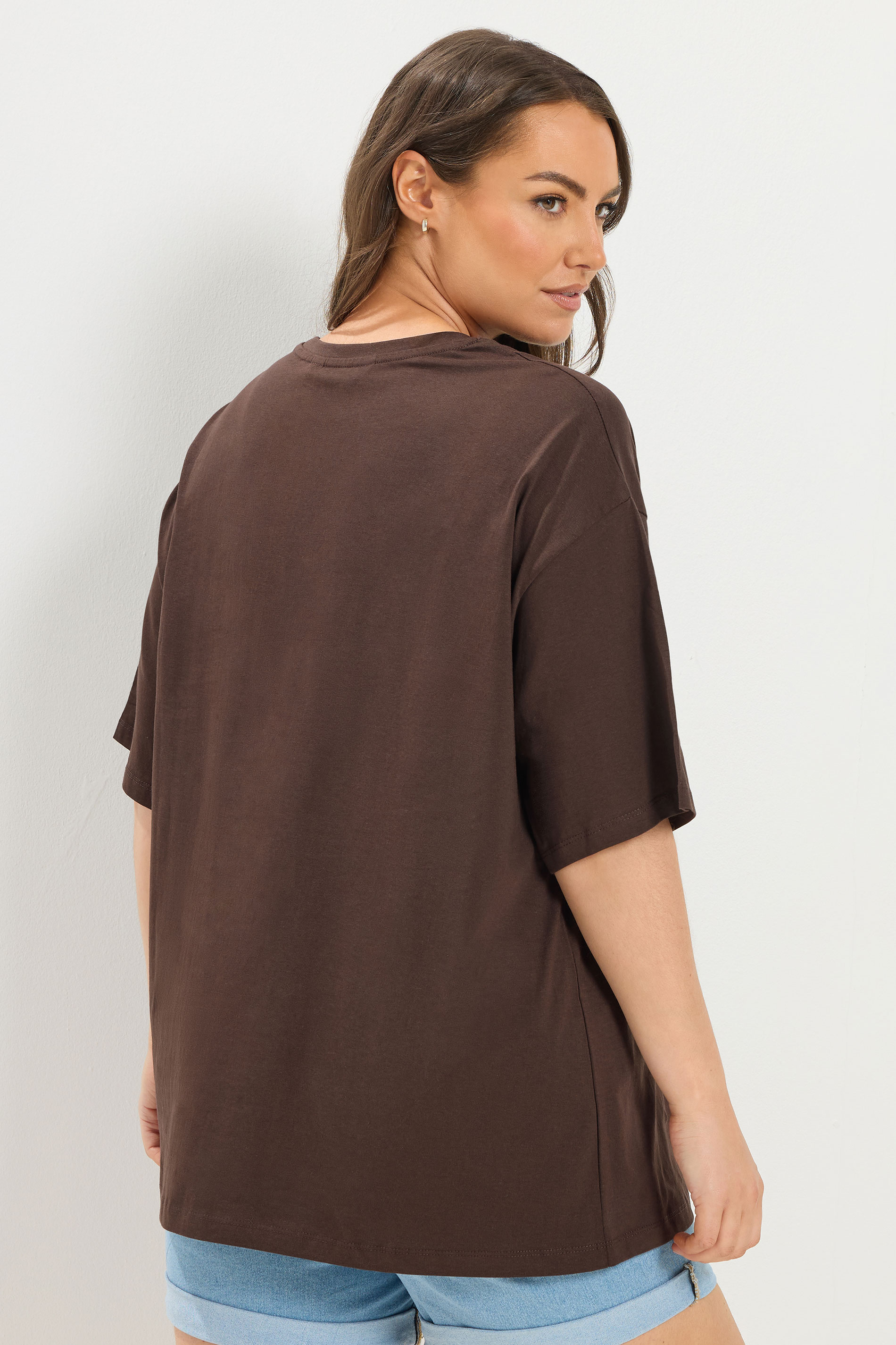 YOURS Plus Size Chocolate Brown Floral Graphic Print T-Shirt | Yours Clothing 2