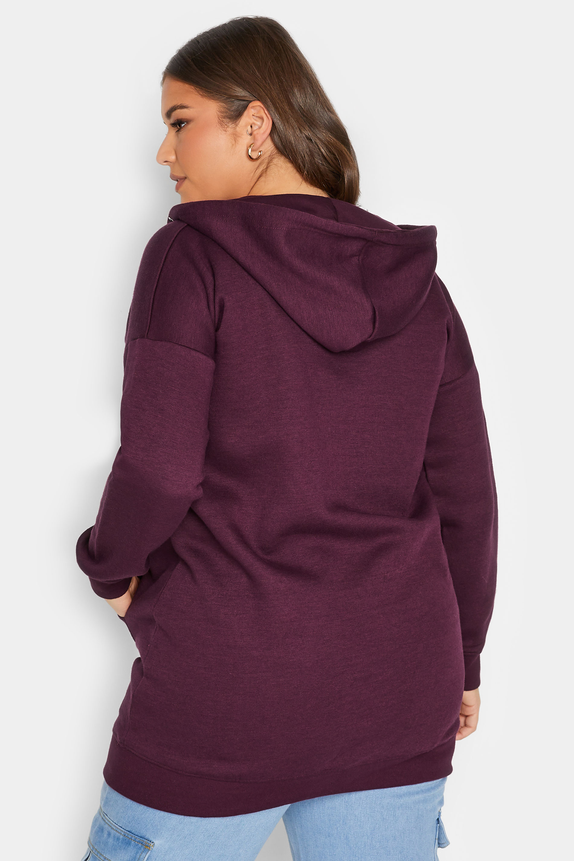 Curve Plus Size Womens Dark Purple Raglan Zip Hoodie | Yours Clothing 3